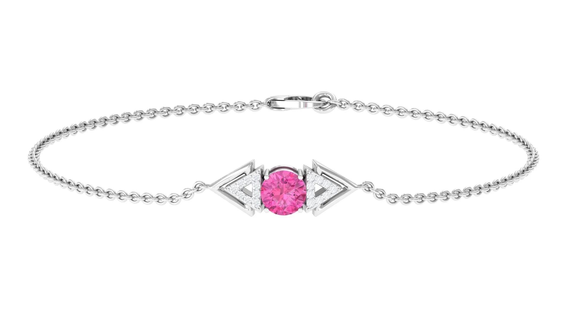 Minimal Pink Sapphire and Diamond Geometric Chain Bracelet