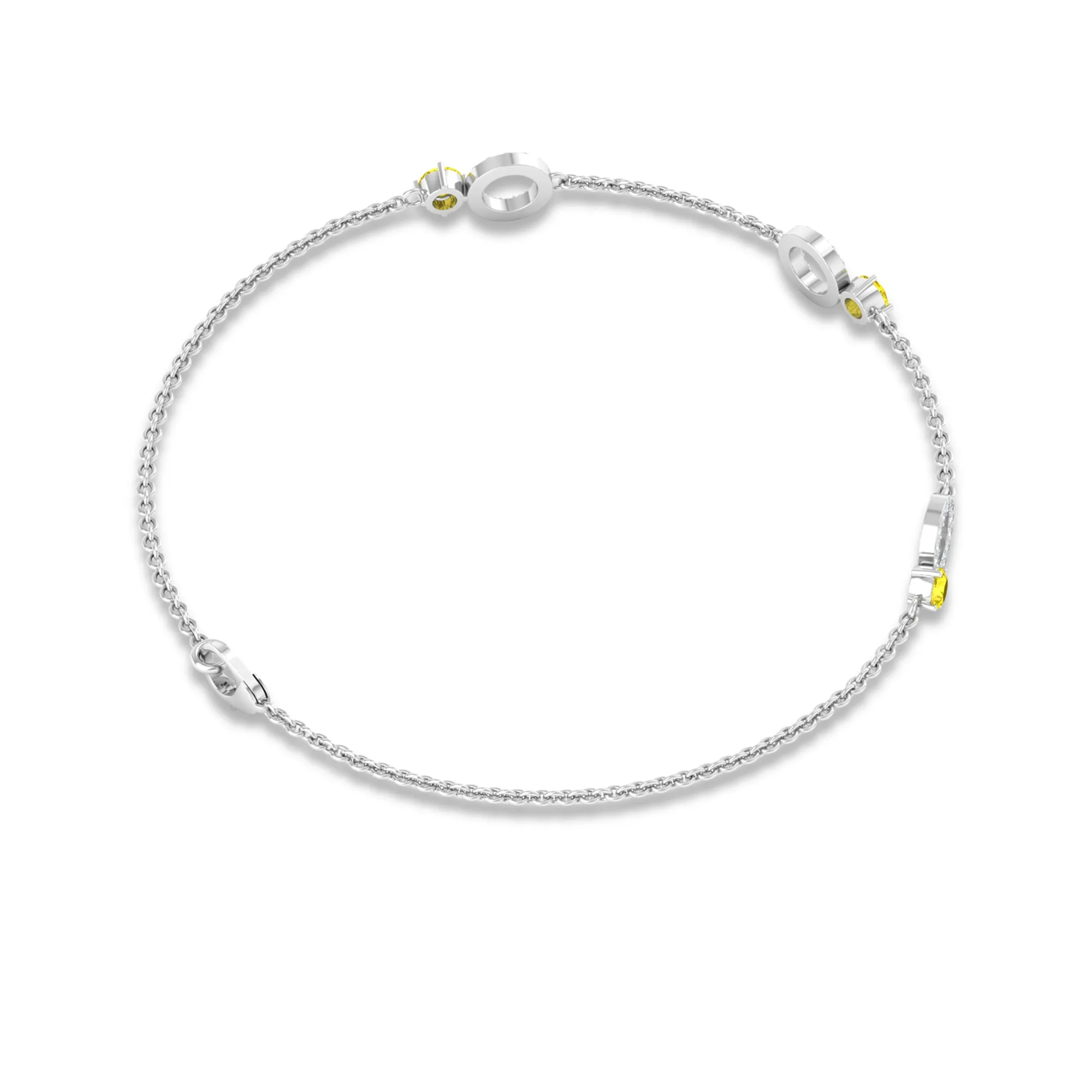 Minimal Yellow Sapphire and Diamond Station Chain Bracelet