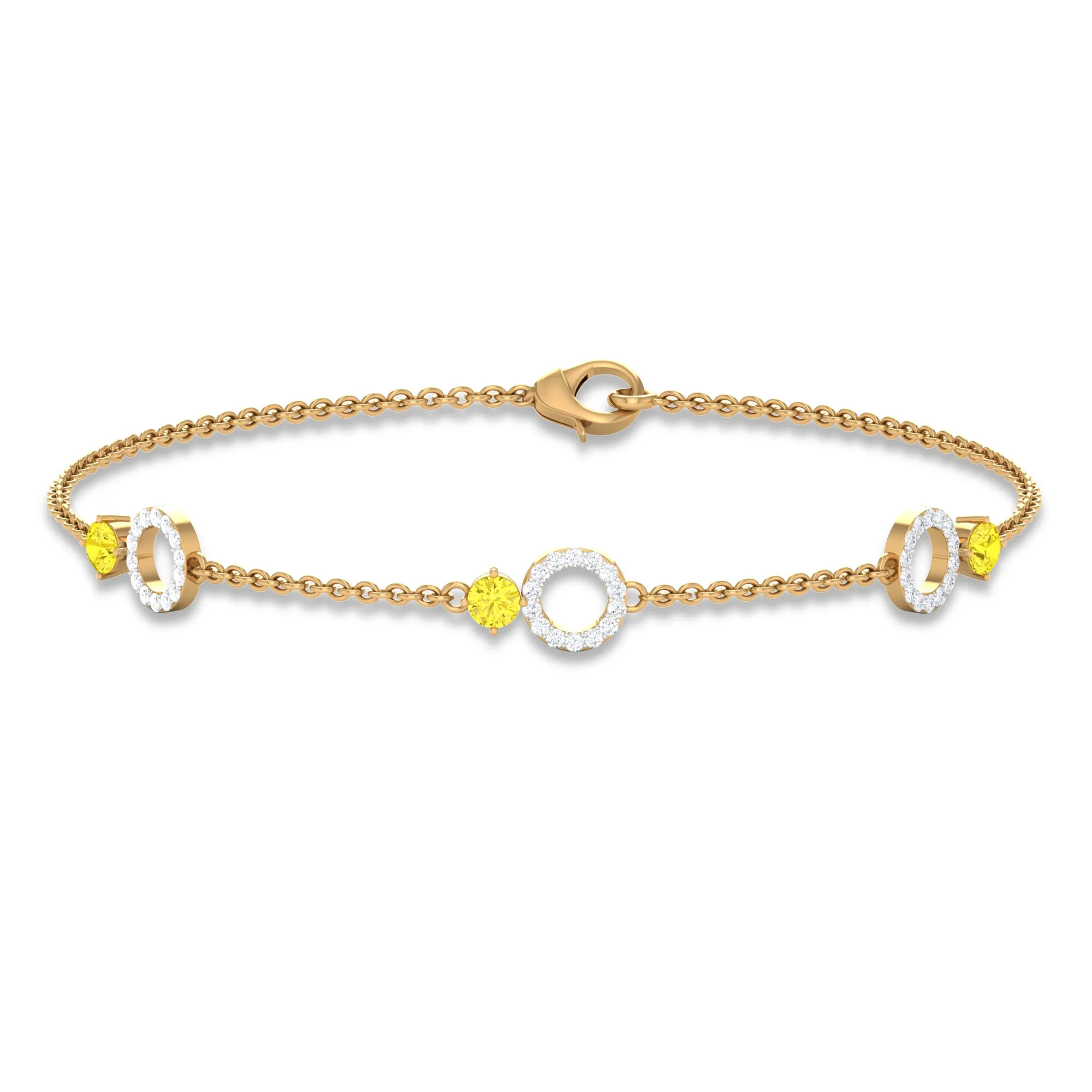 Minimal Yellow Sapphire and Diamond Station Chain Bracelet