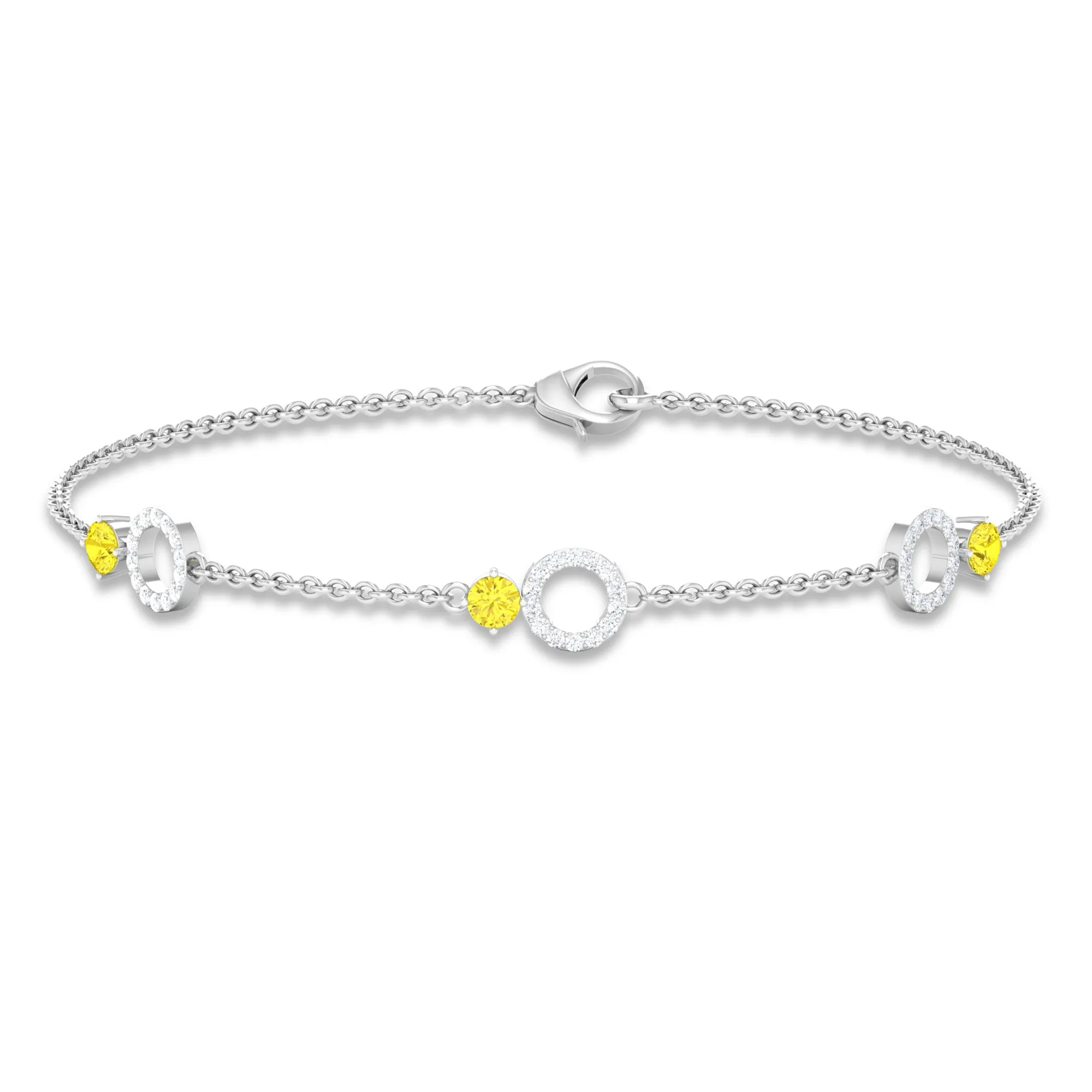 Minimal Yellow Sapphire and Diamond Station Chain Bracelet