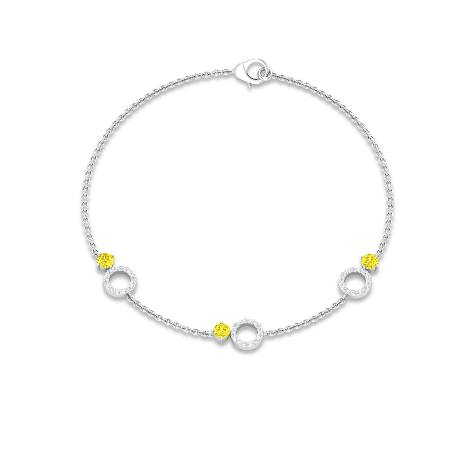 Minimal Yellow Sapphire and Diamond Station Chain Bracelet