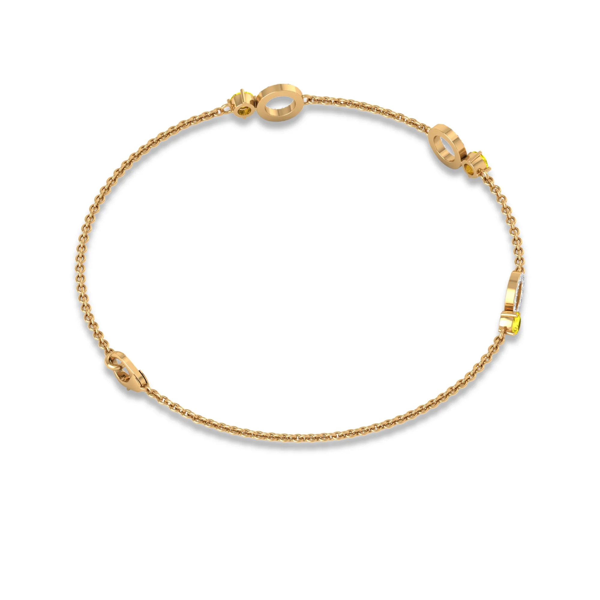 Minimal Yellow Sapphire and Diamond Station Chain Bracelet