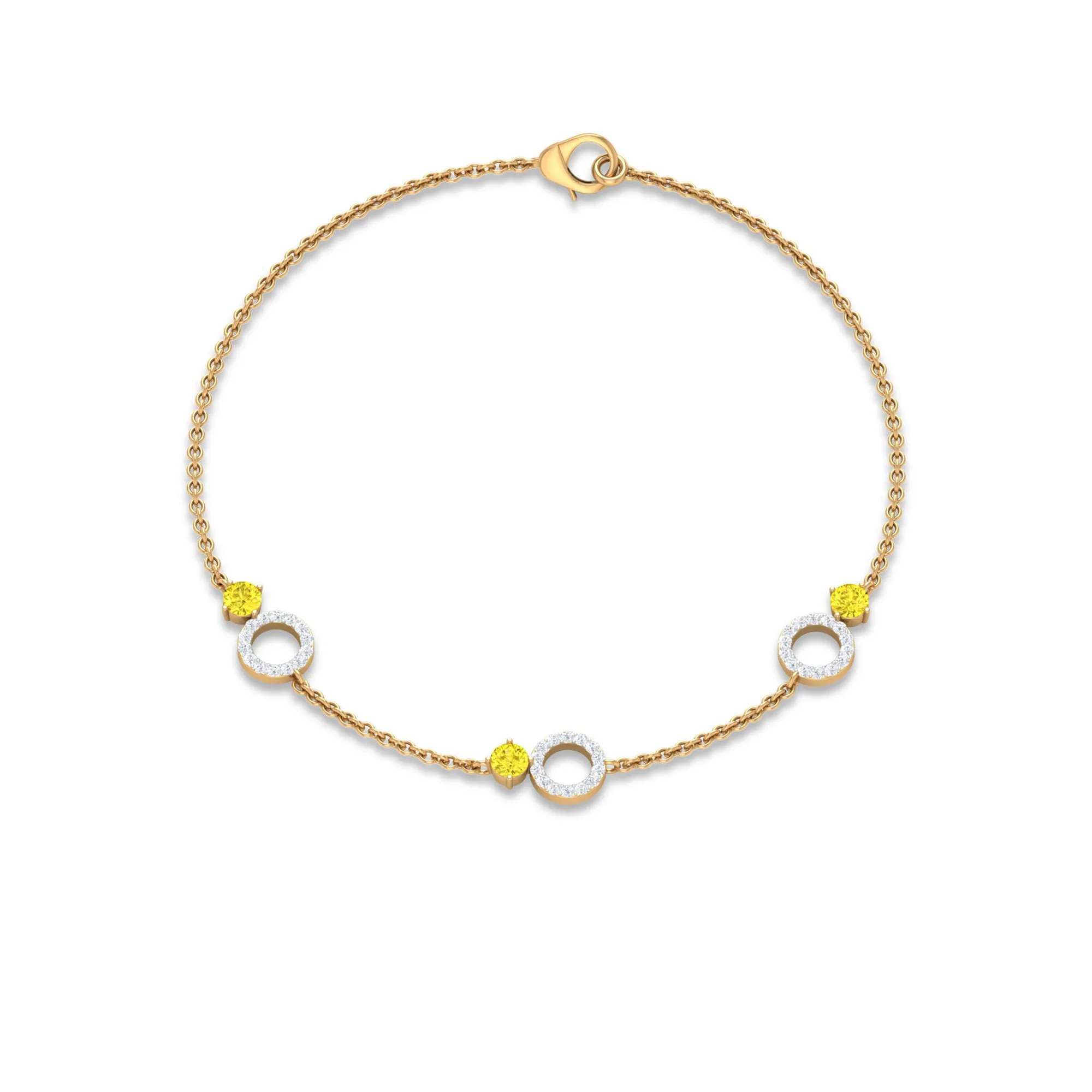 Minimal Yellow Sapphire and Diamond Station Chain Bracelet
