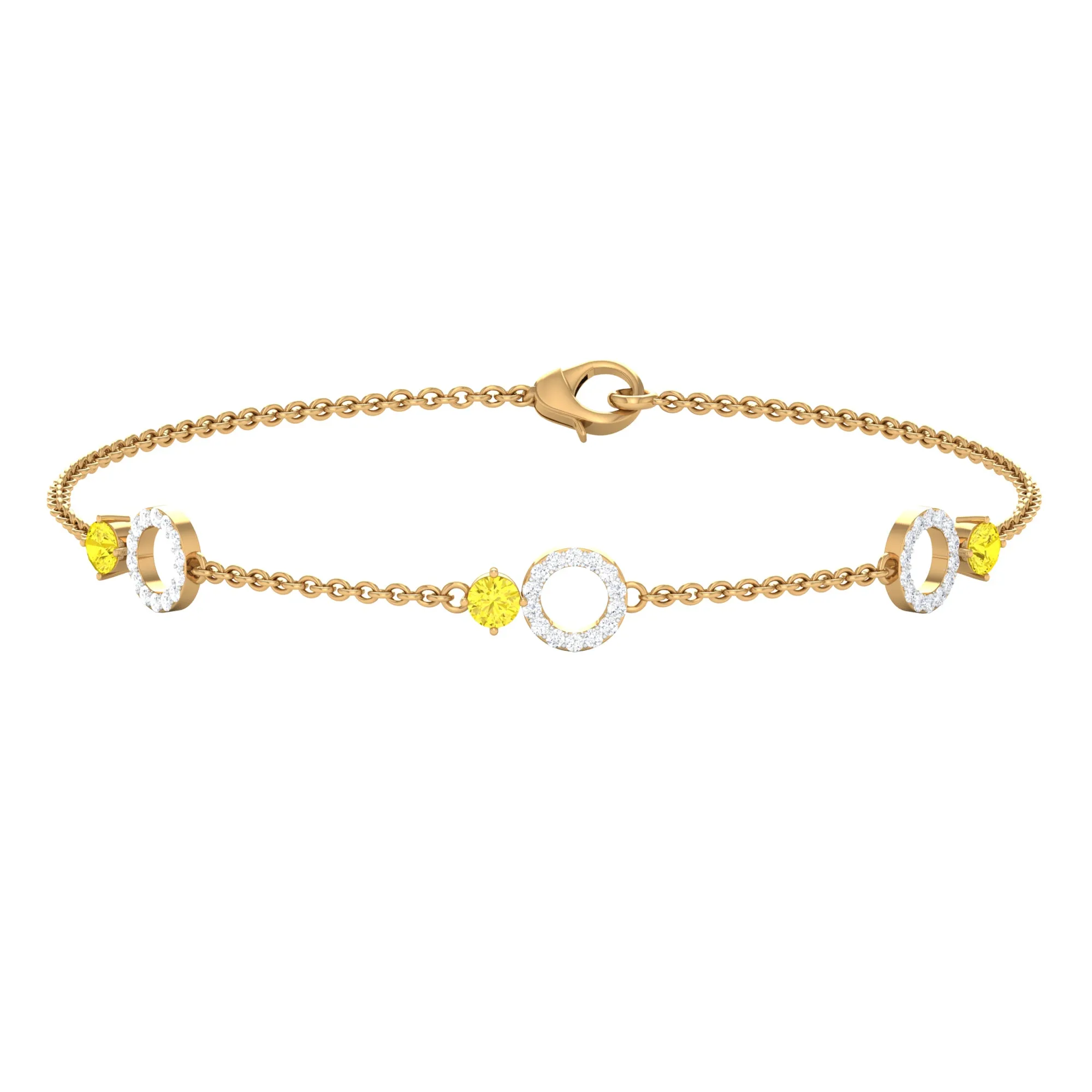 Minimal Yellow Sapphire and Diamond Station Chain Bracelet
