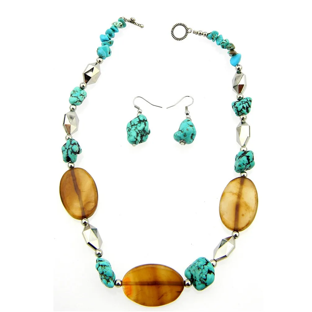 Montana West Turquoise Beads Short Necklace Set