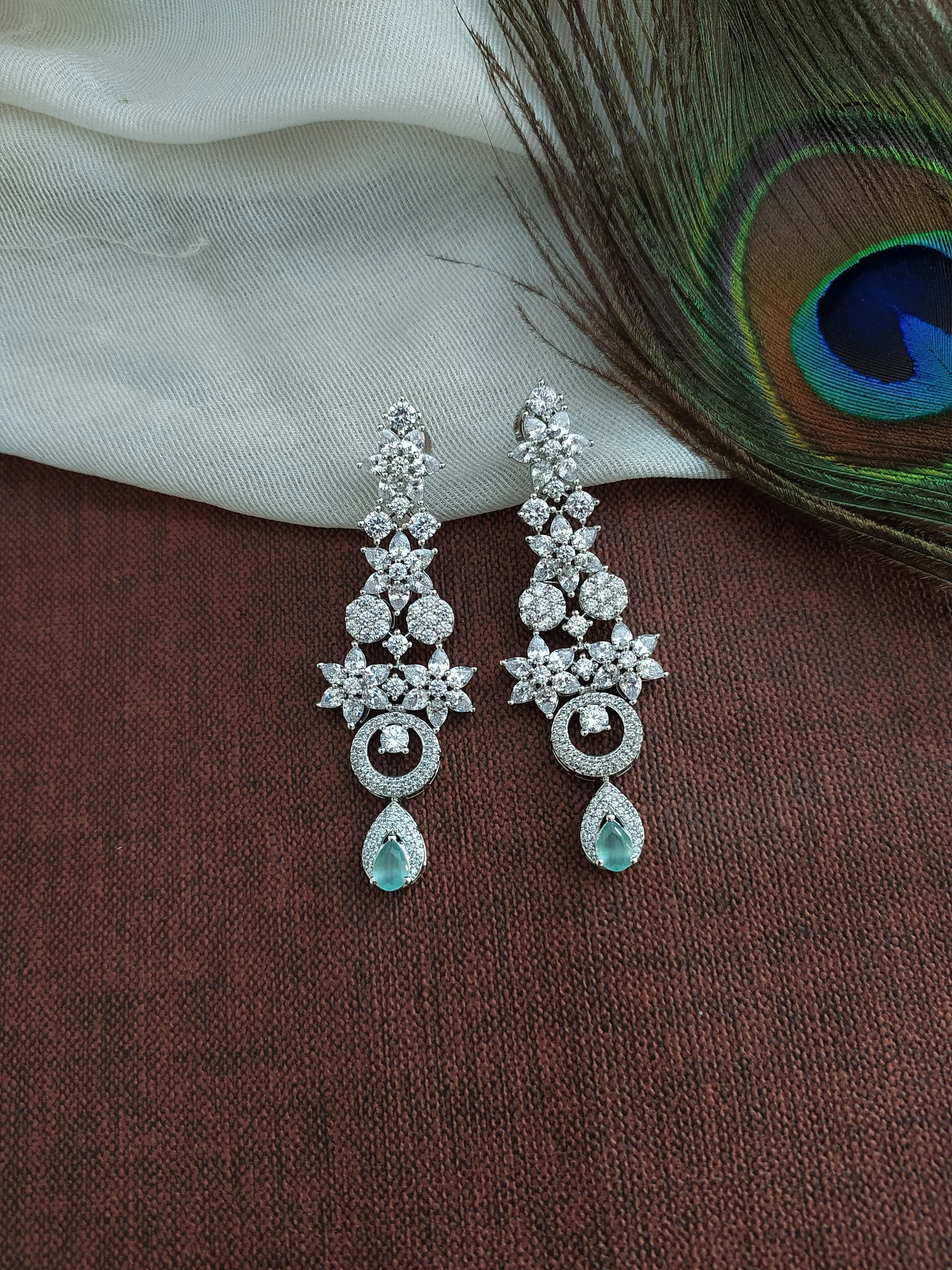 Moon and Star Design Silver Finish Zircon Necklace Set