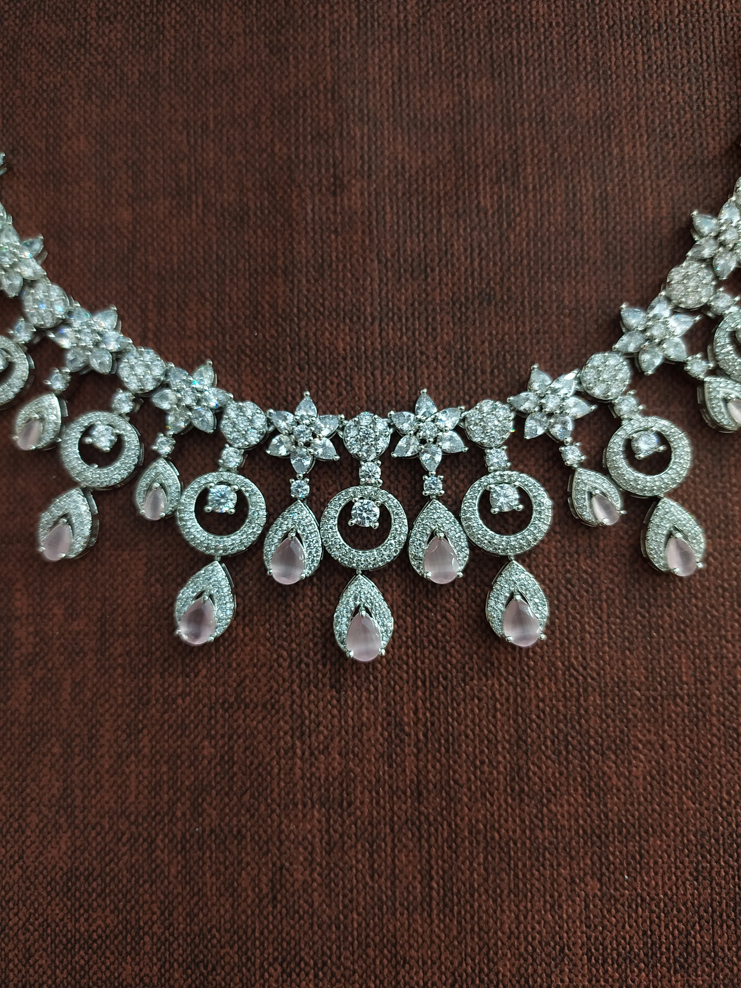 Moon and Star Design Silver Finish Zircon Necklace Set