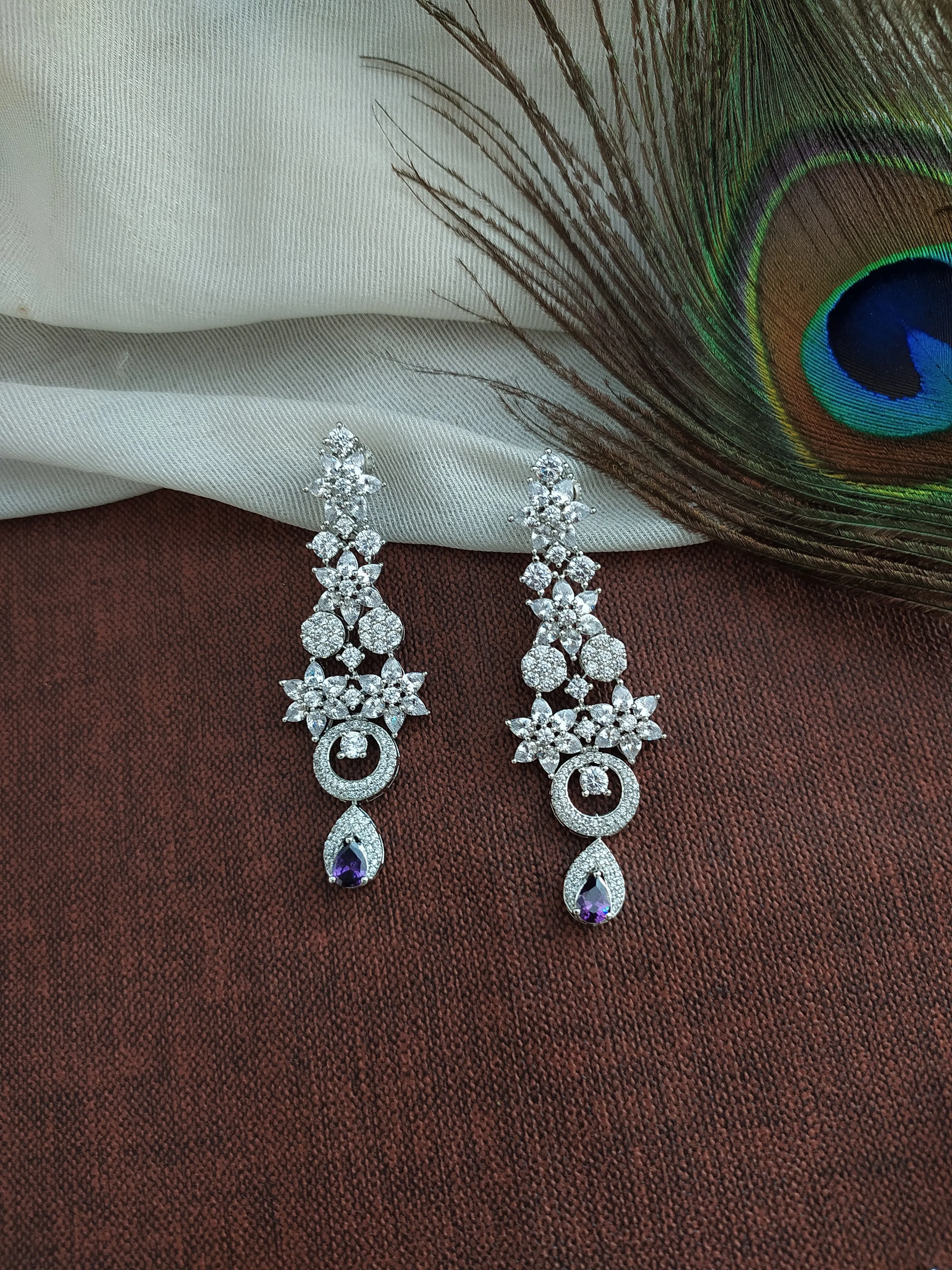 Moon and Star Design Silver Finish Zircon Necklace Set