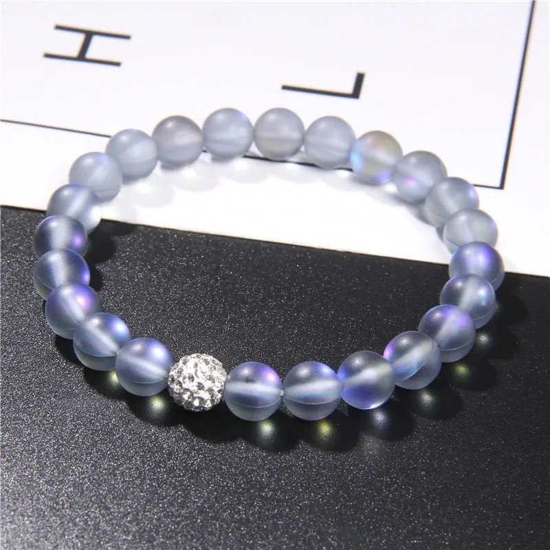Moonstone Bracelet - Rainbow Moonstone - Gemstone Stretch Bracelet -Beaded Yoga Bracelet - Goddess Stone Feminine Power - Reiki