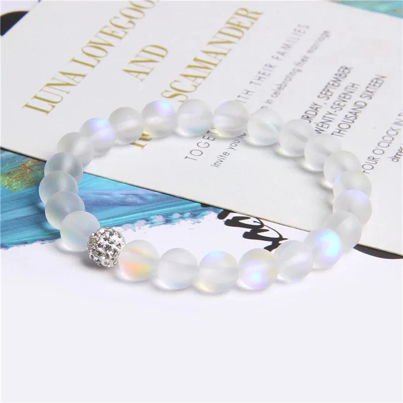 Moonstone Bracelet - Rainbow Moonstone - Gemstone Stretch Bracelet -Beaded Yoga Bracelet - Goddess Stone Feminine Power - Reiki