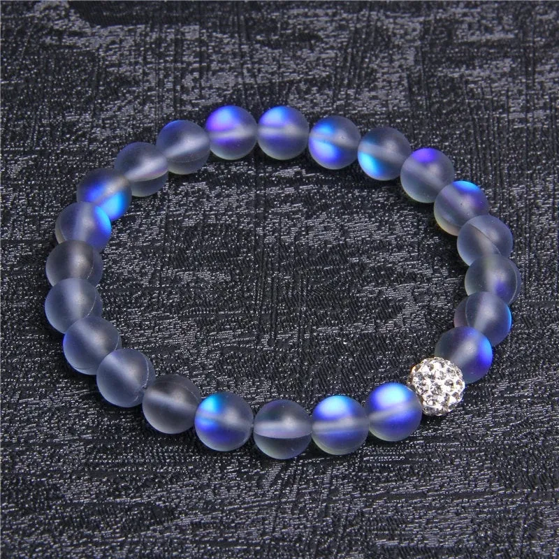 Moonstone Bracelet - Rainbow Moonstone - Gemstone Stretch Bracelet -Beaded Yoga Bracelet - Goddess Stone Feminine Power - Reiki