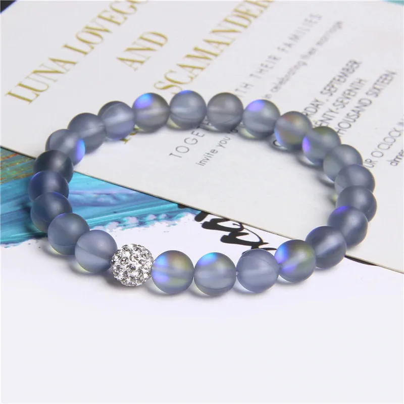 Moonstone Bracelet - Rainbow Moonstone - Gemstone Stretch Bracelet -Beaded Yoga Bracelet - Goddess Stone Feminine Power - Reiki