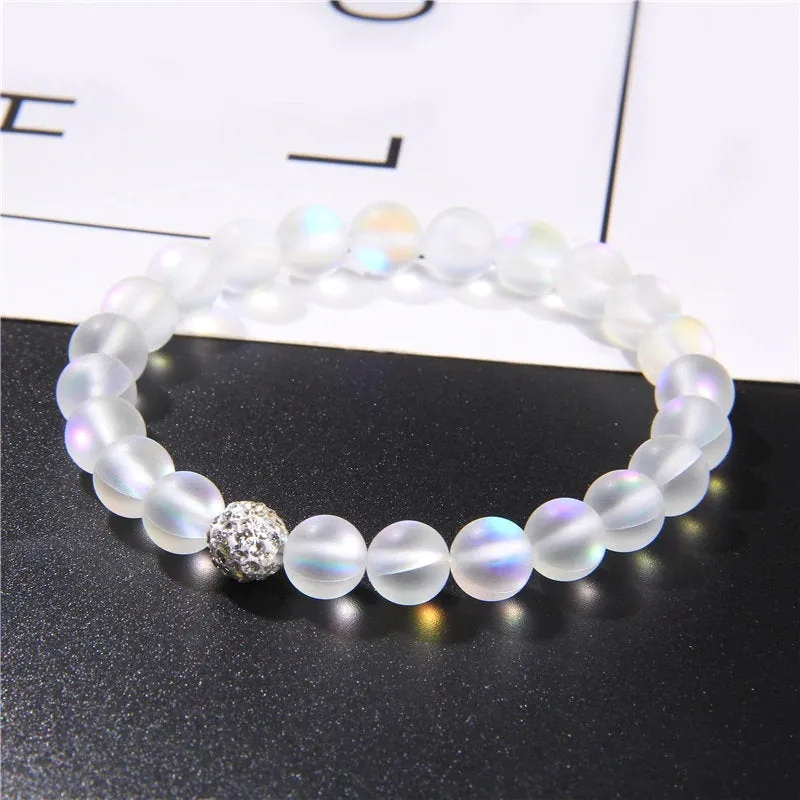 Moonstone Bracelet - Rainbow Moonstone - Gemstone Stretch Bracelet -Beaded Yoga Bracelet - Goddess Stone Feminine Power - Reiki
