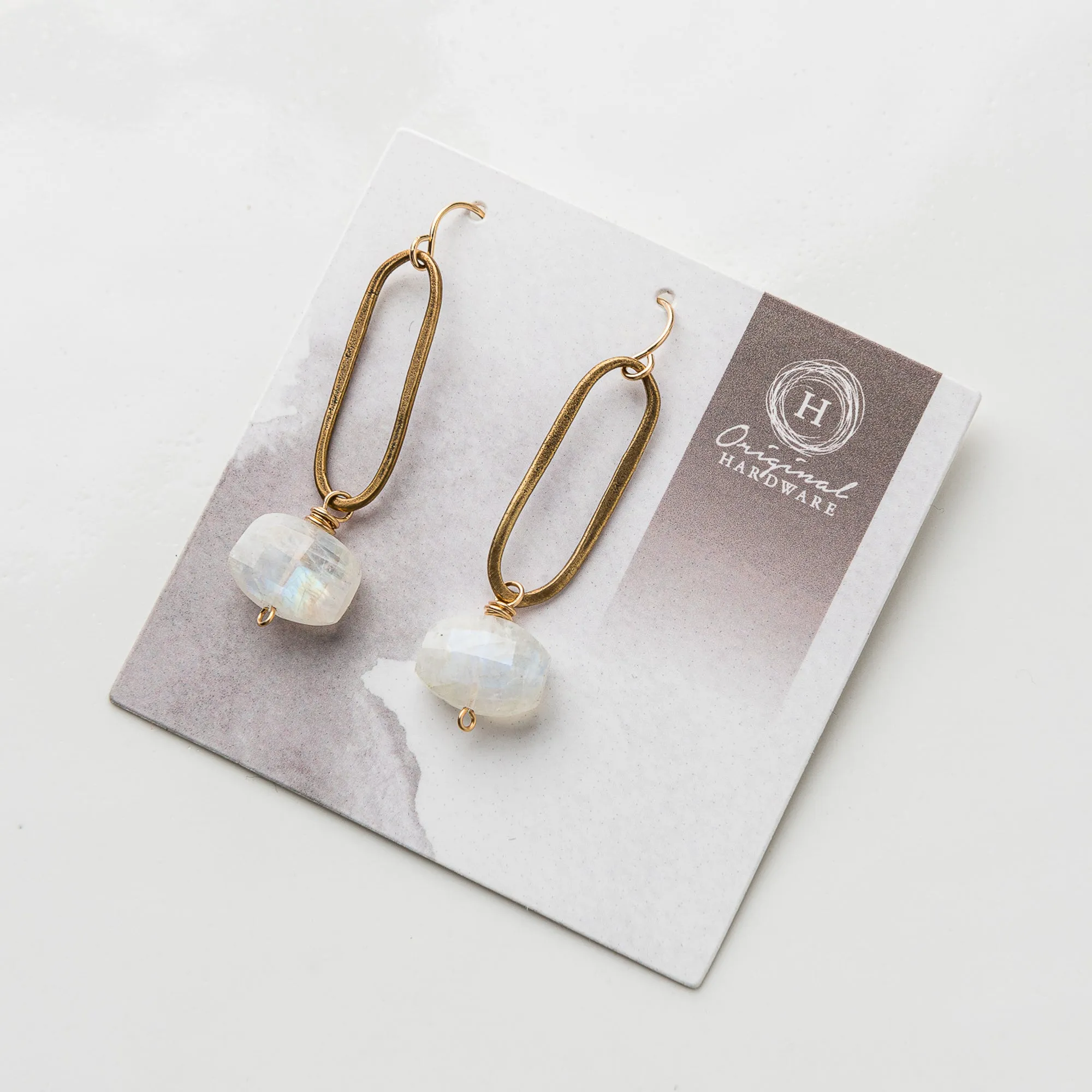 Moonstone Chiclet and Oval Earrings