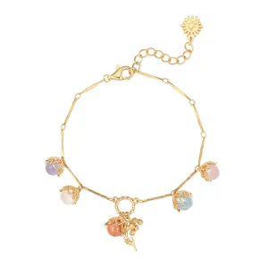 Moonstone, Sunstone, Amethyst, Blue Topaz, Rose Quartz Gold Dangle Bracelet- Lily of the Valley