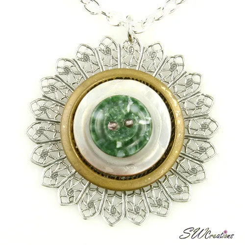 Moss Green Gold Silver Button Pendant