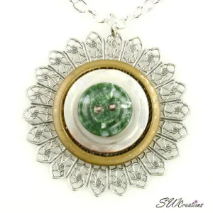 Moss Green Gold Silver Button Pendant