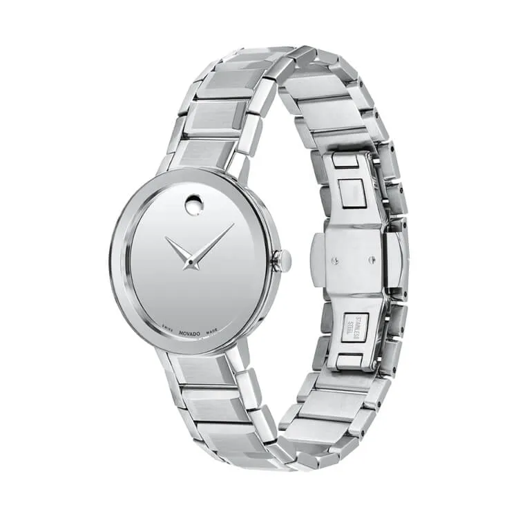 Movado Sapphire 28mm Silver Mirror Dial Ladies Watch 0607547