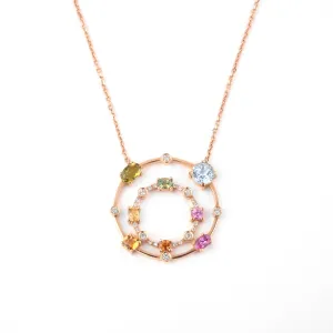 Multi coloured gemstones & diamonds 18k rose gold pendant