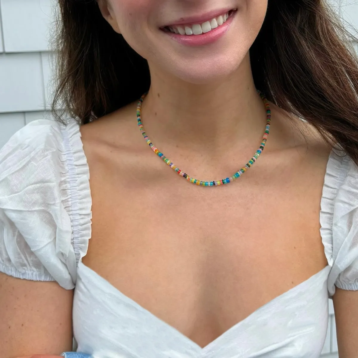 Multicolor Ethiopian Opal Necklace, Graduated Opal Gemstone Strand in Rainbow Mix
