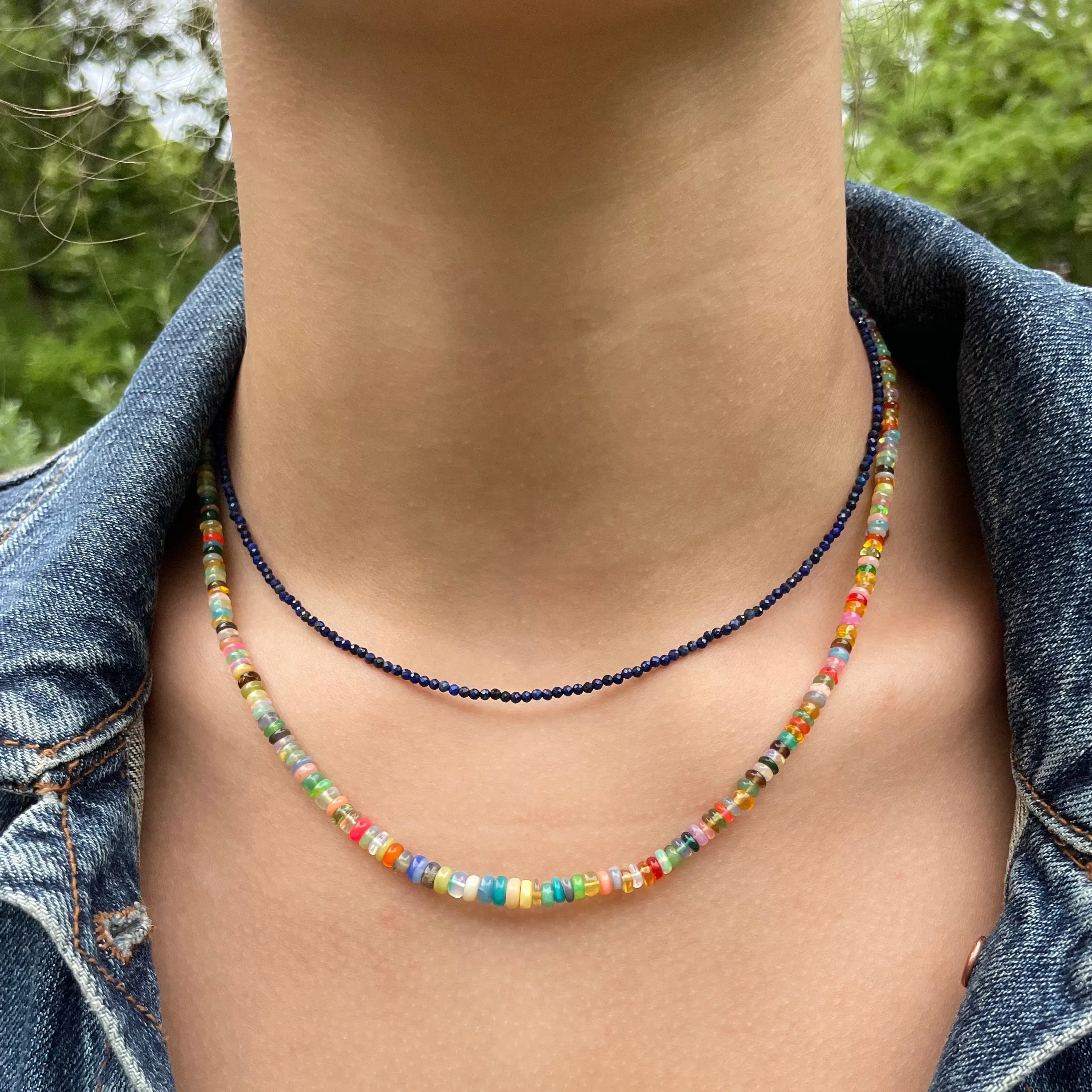 Multicolor Ethiopian Opal Necklace, Graduated Opal Gemstone Strand in Rainbow Mix