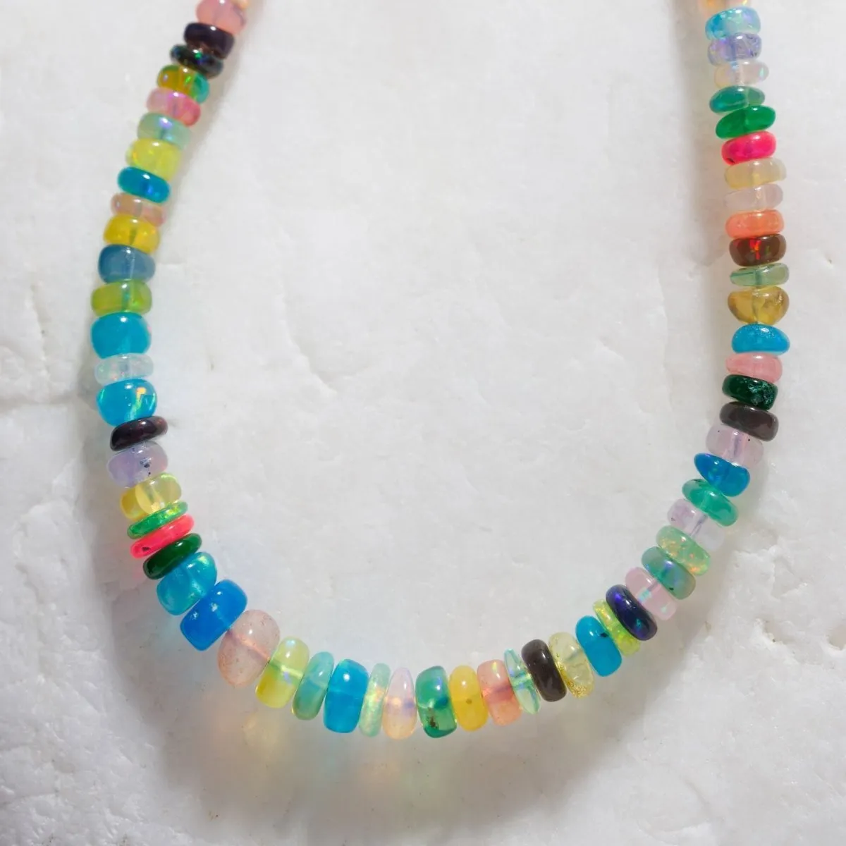 Multicolor Ethiopian Opal Necklace, Graduated Opal Gemstone Strand in Rainbow Mix