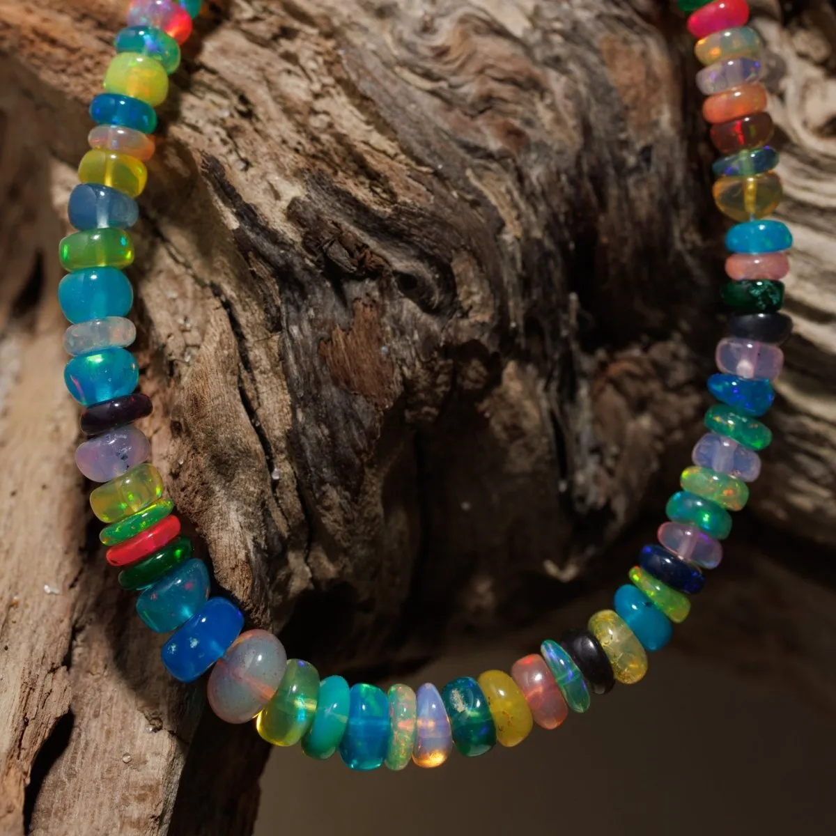 Multicolor Ethiopian Opal Necklace, Graduated Opal Gemstone Strand in Rainbow Mix