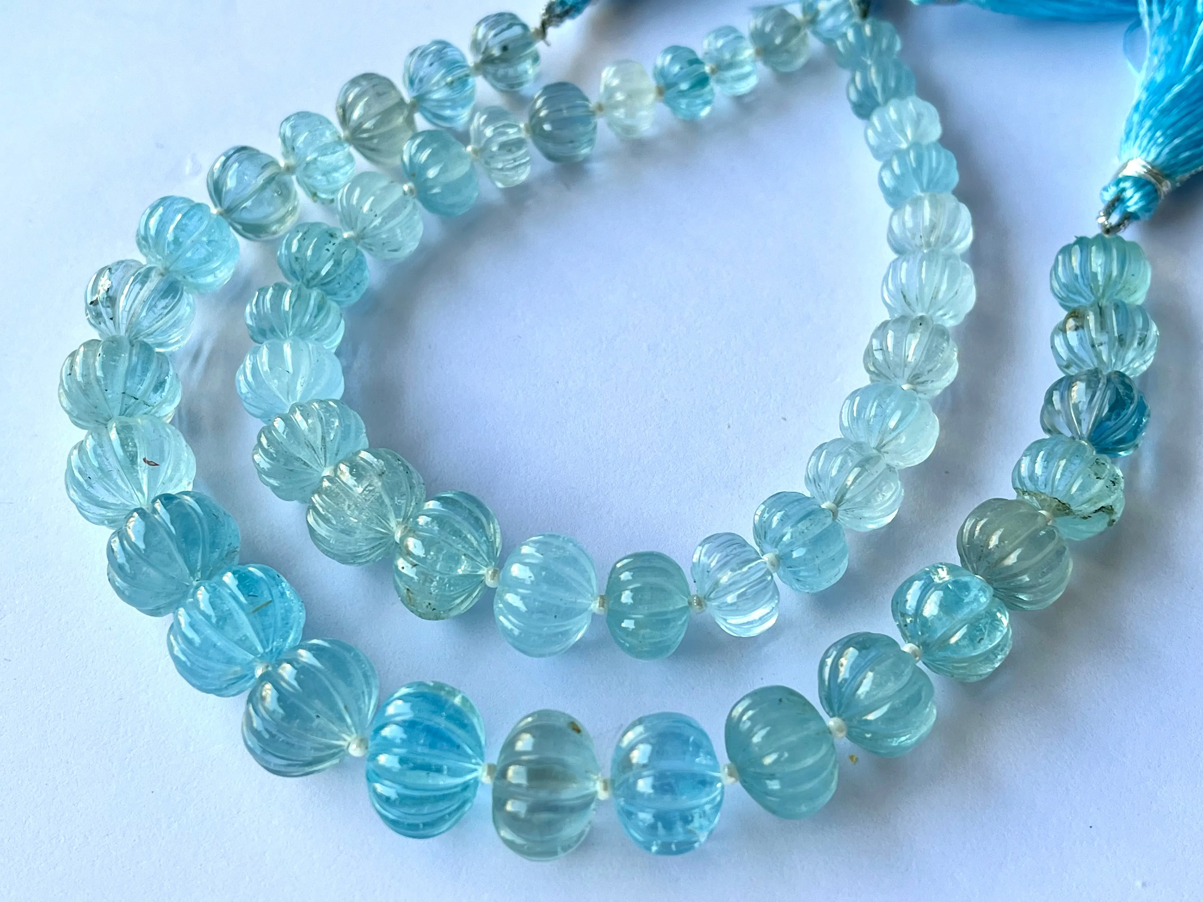 Natural Blue topaz gemstone carved rondelle beads, blue topaz carved melons beads