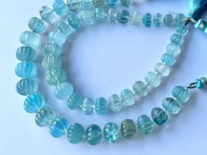 Natural Blue topaz gemstone carved rondelle beads, blue topaz carved melons beads