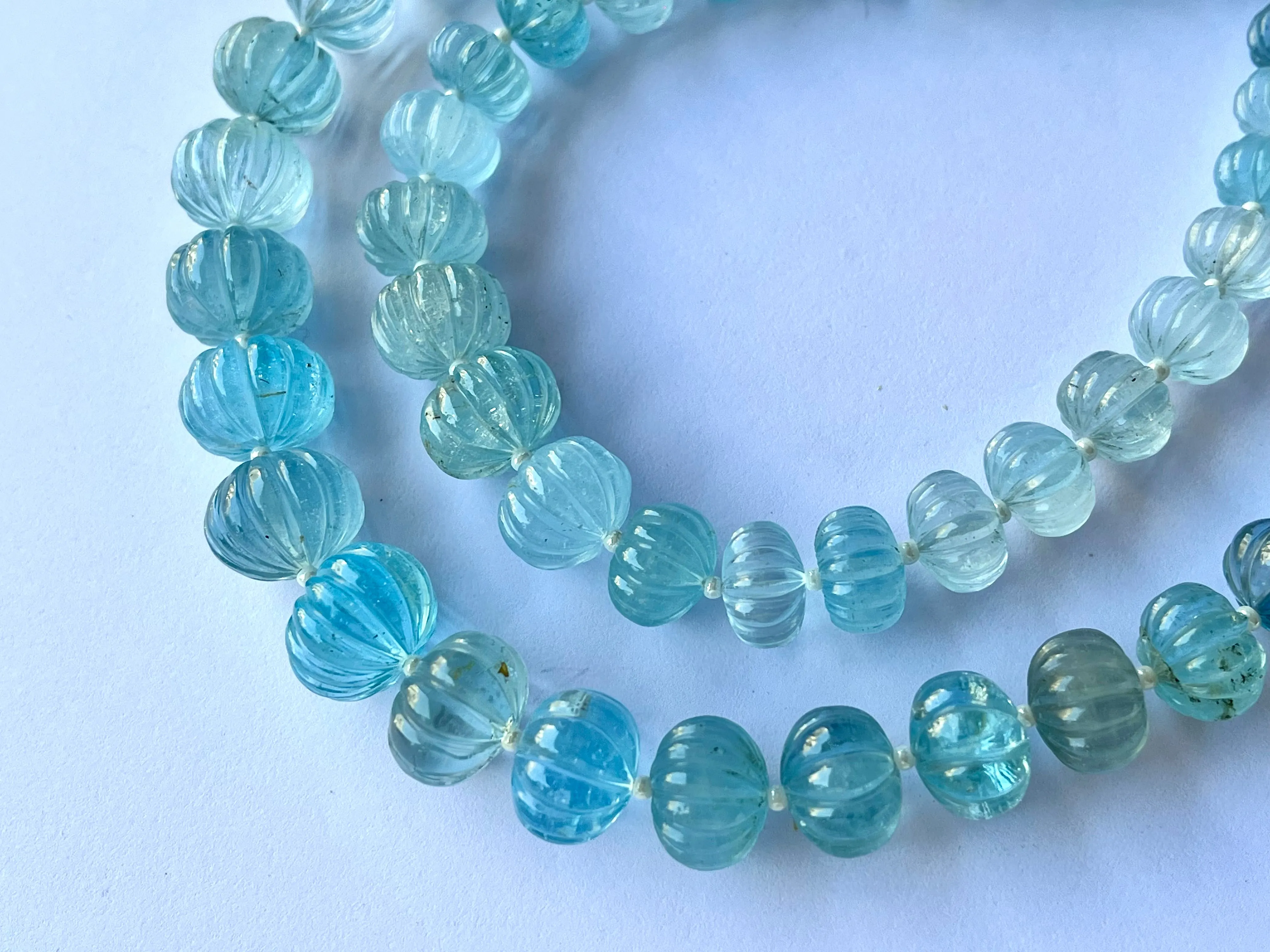 Natural Blue topaz gemstone carved rondelle beads, blue topaz carved melons beads