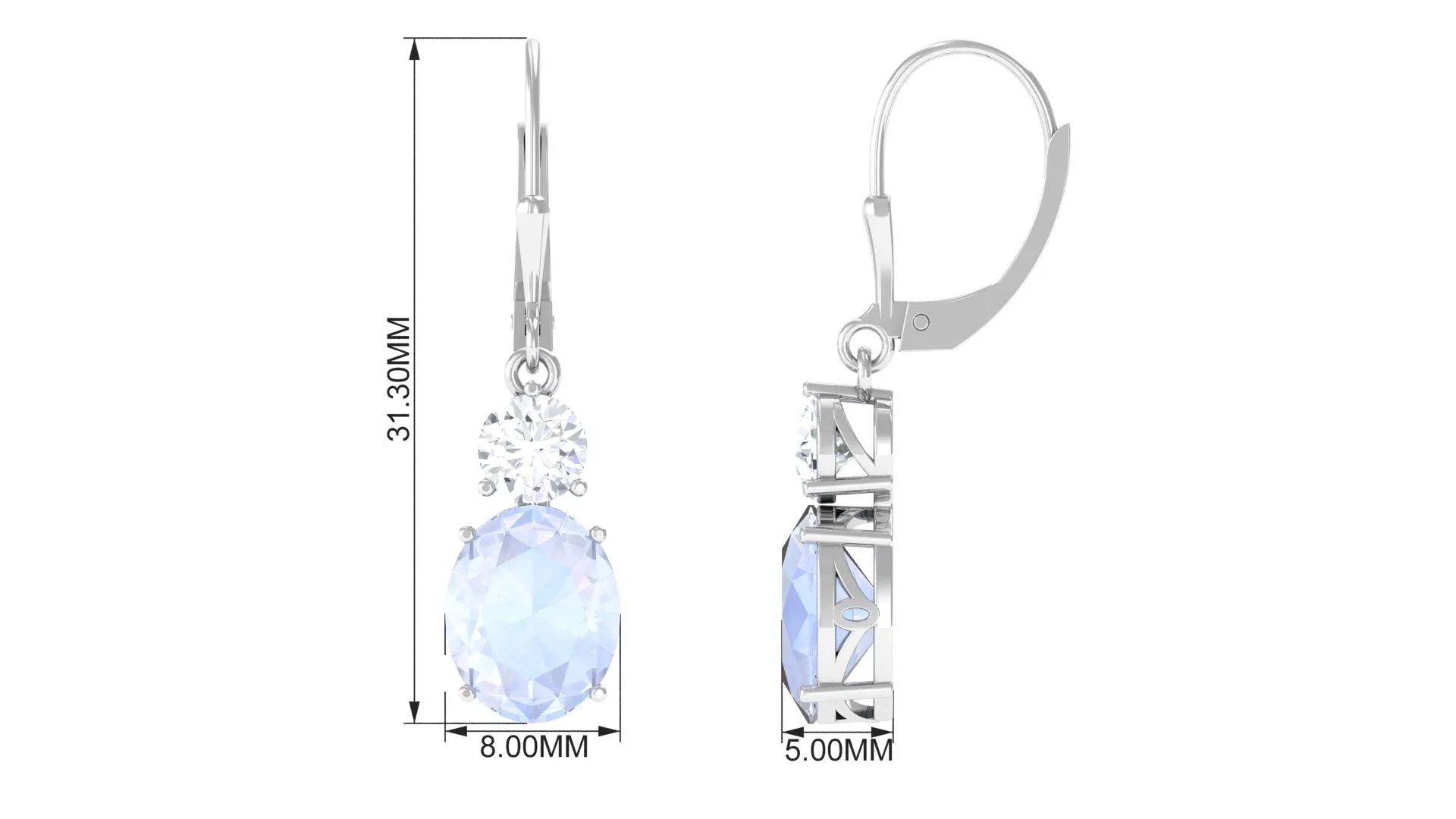 Natural Moonstone Drop Dangle Earrings With Leverback