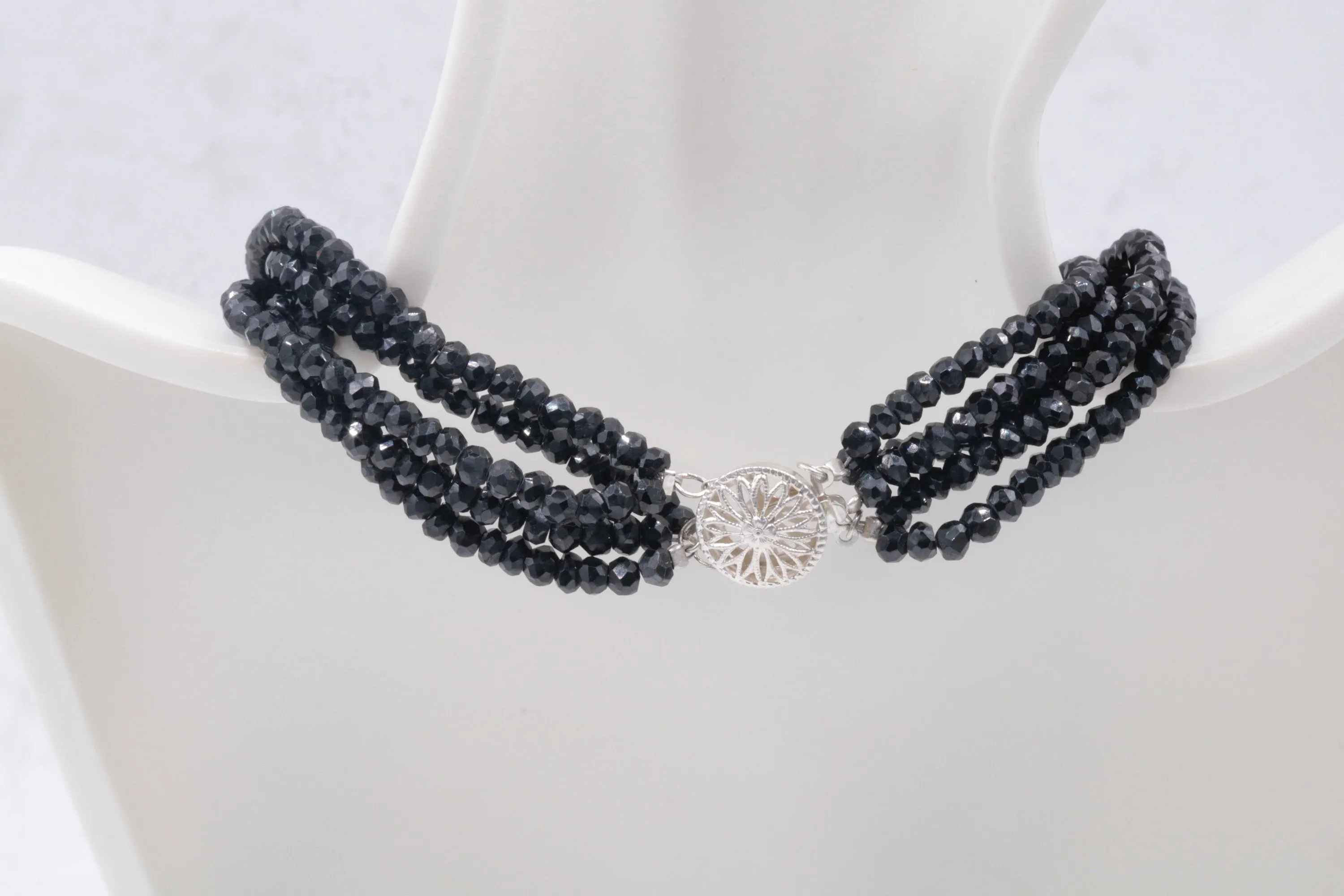 Natural Spinel Necklace Black Layered Necklace Black Spinel Beads Five Strand Necklace Black Spinel 925 Sterling Silver Clasp SKU 110998