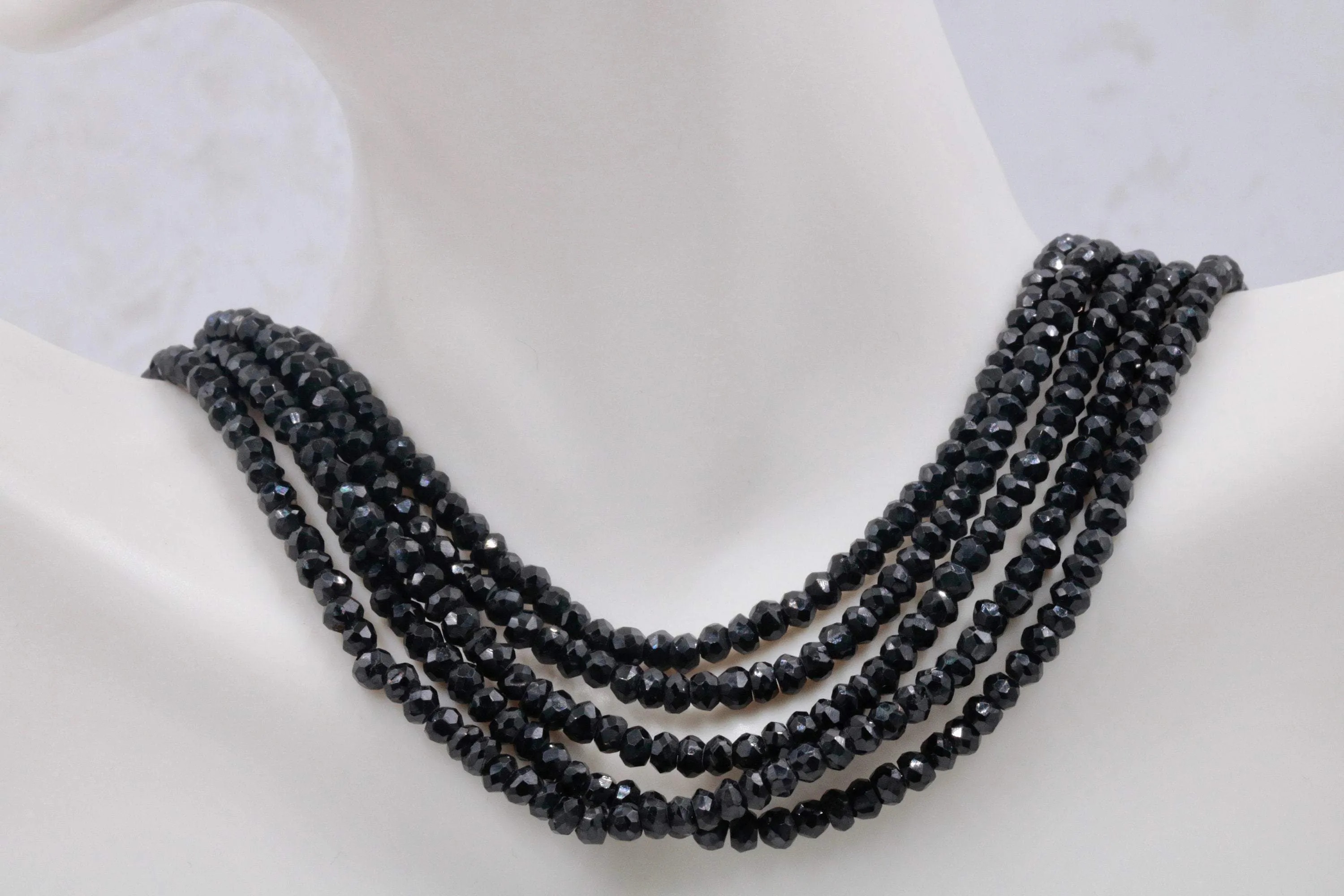 Natural Spinel Necklace Black Layered Necklace Black Spinel Beads Five Strand Necklace Black Spinel 925 Sterling Silver Clasp SKU 110998