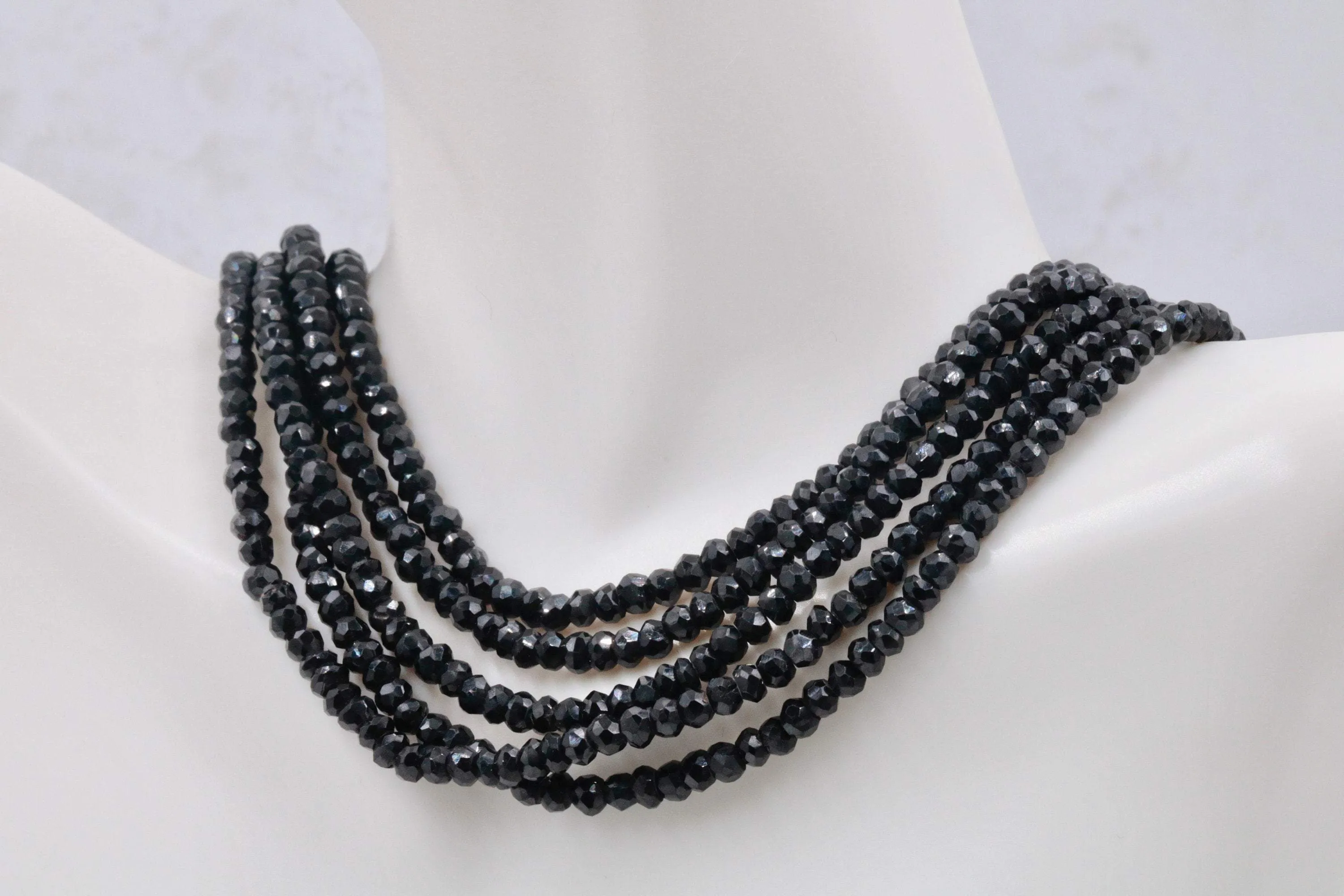 Natural Spinel Necklace Black Layered Necklace Black Spinel Beads Five Strand Necklace Black Spinel 925 Sterling Silver Clasp SKU 110998