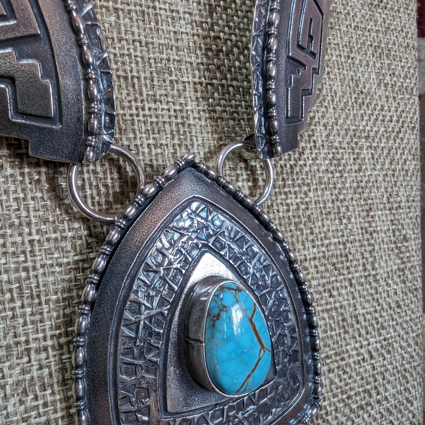Navajo Handcrafted Sterling Silver & Turquoise Necklace & Earrings Set GJ-JWS-0010