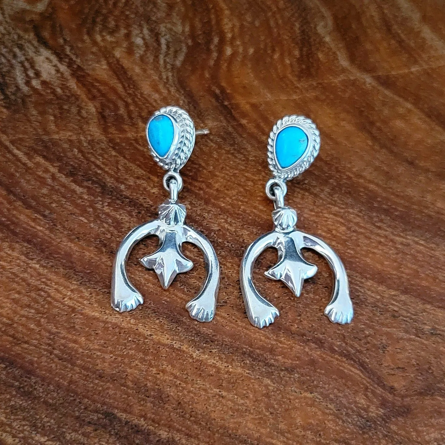 Navajo Made Turquoise & Silver Naja Dangle Earrings BB-ERN-0026