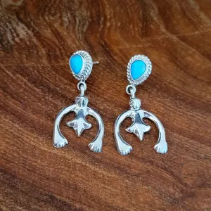 Navajo Made Turquoise & Silver Naja Dangle Earrings BB-ERN-0026
