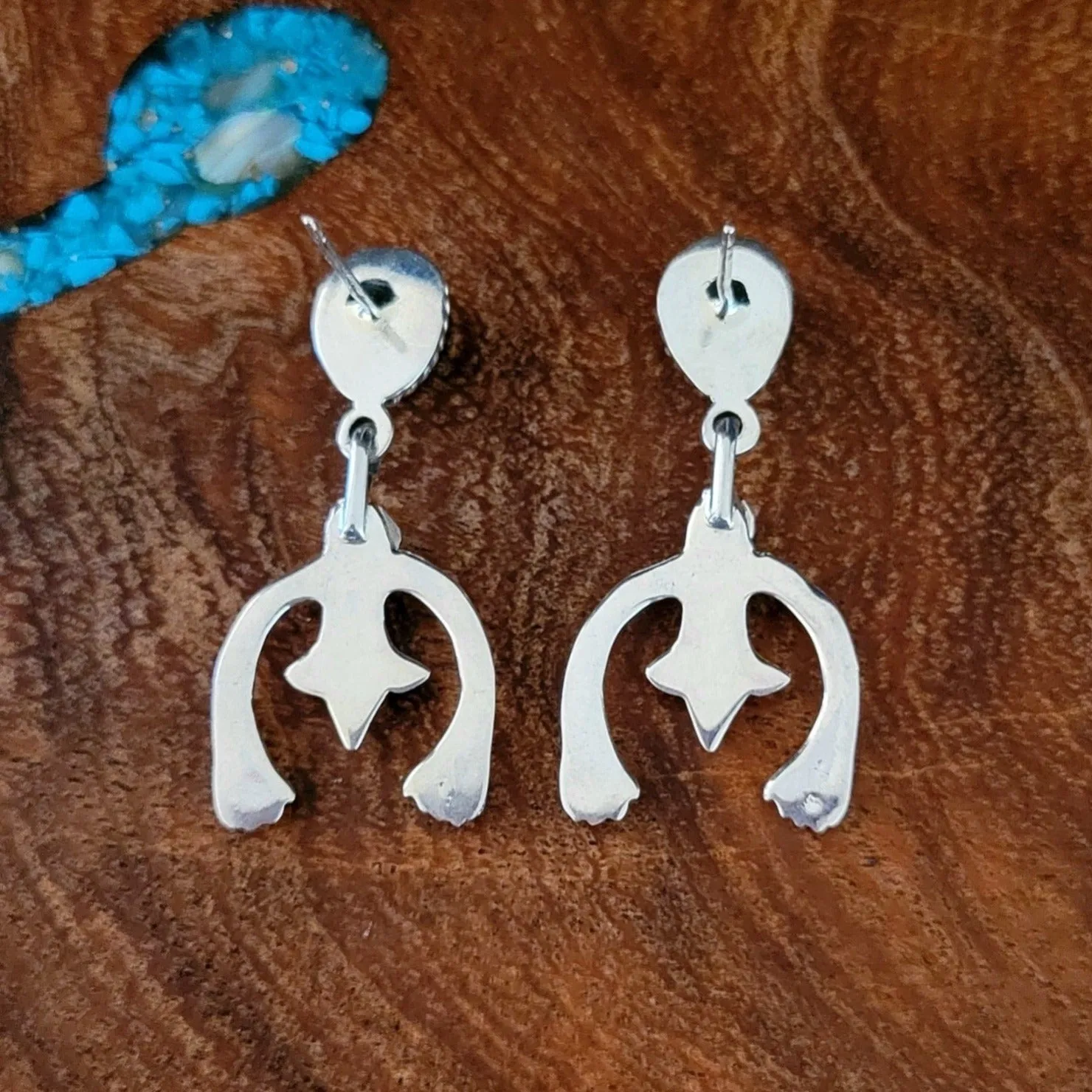 Navajo Made Turquoise & Silver Naja Dangle Earrings BB-ERN-0026