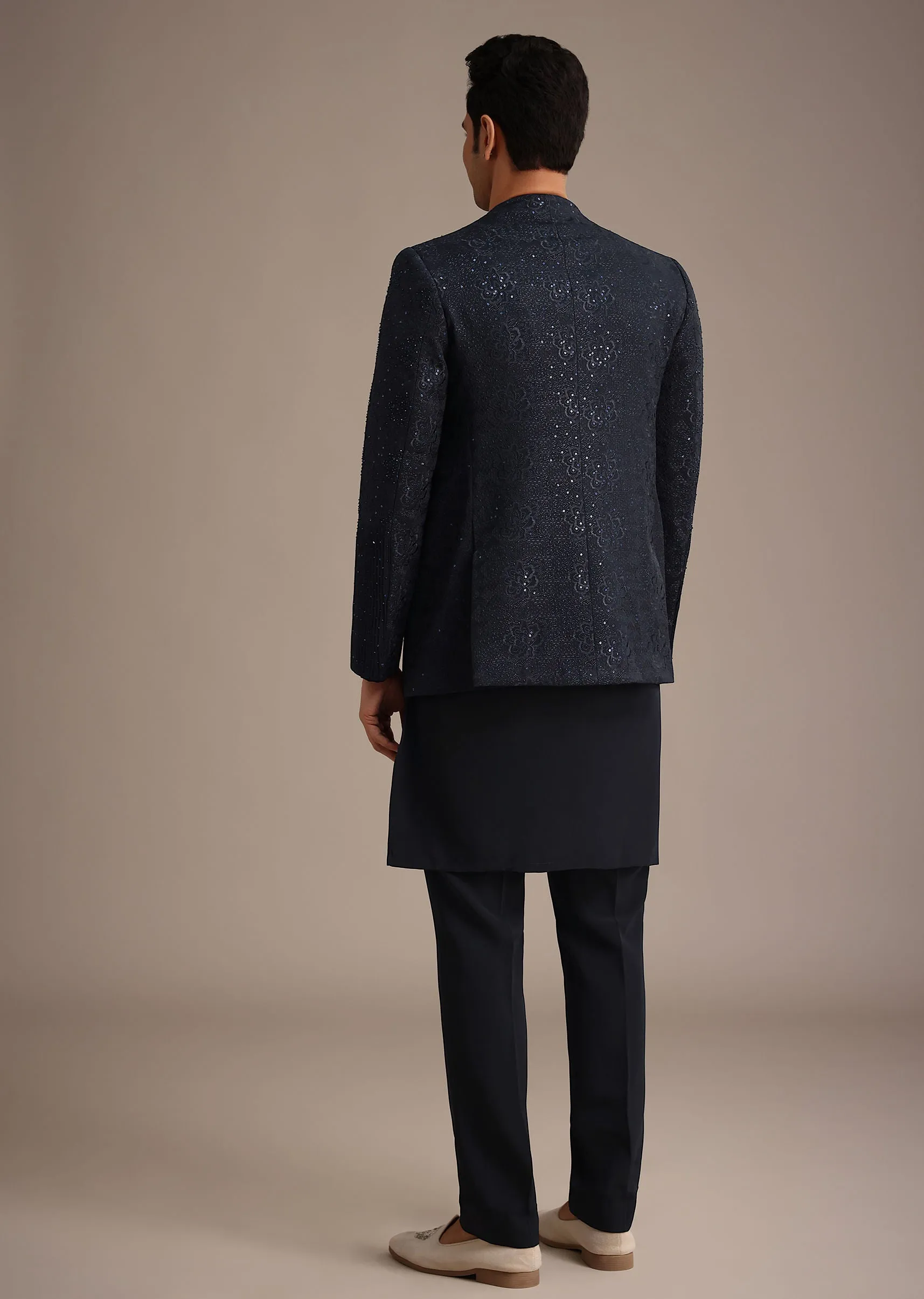 Navy Blue Hand Embroidered Jodhpuri Set