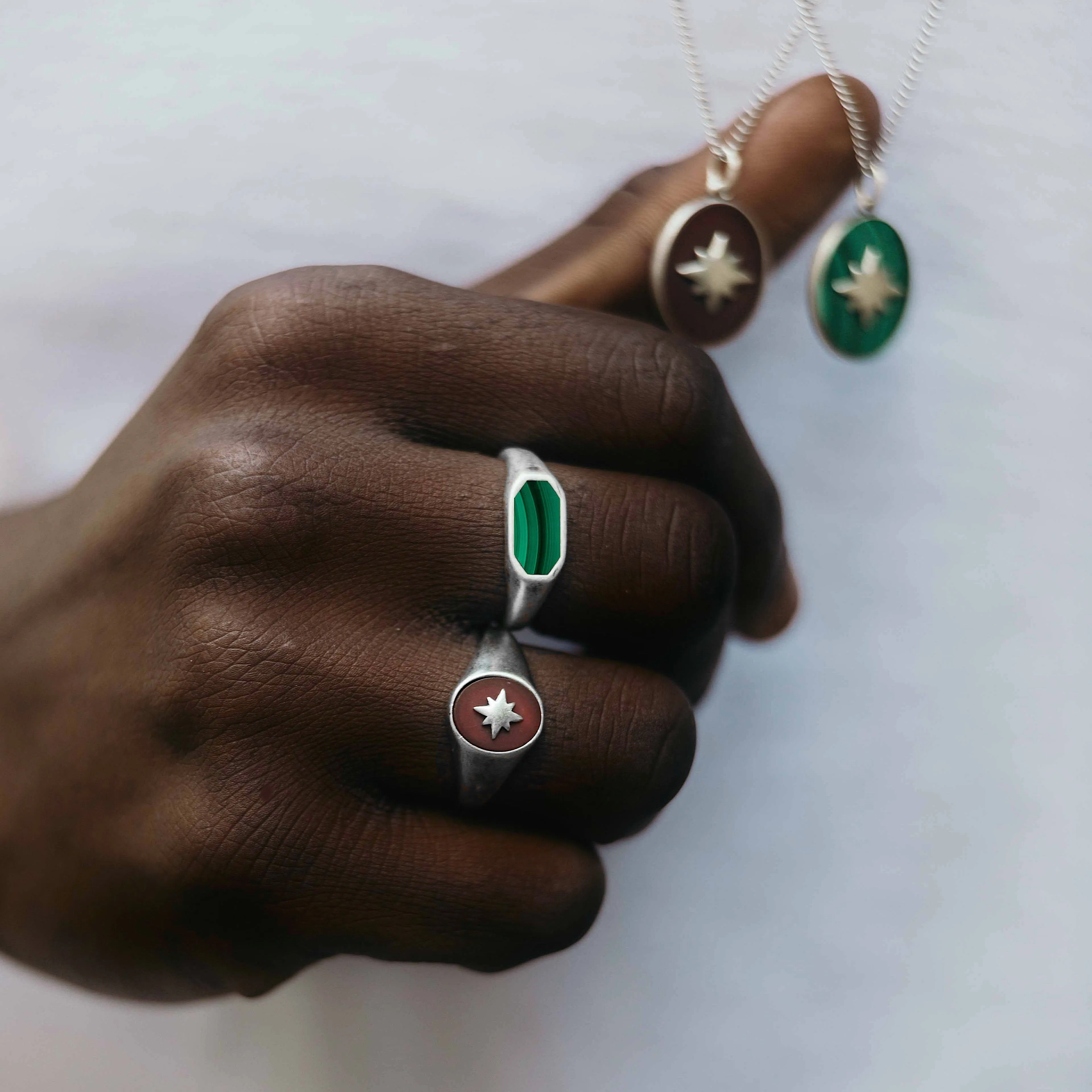 Octagon Signet Ring With Malachite Stone