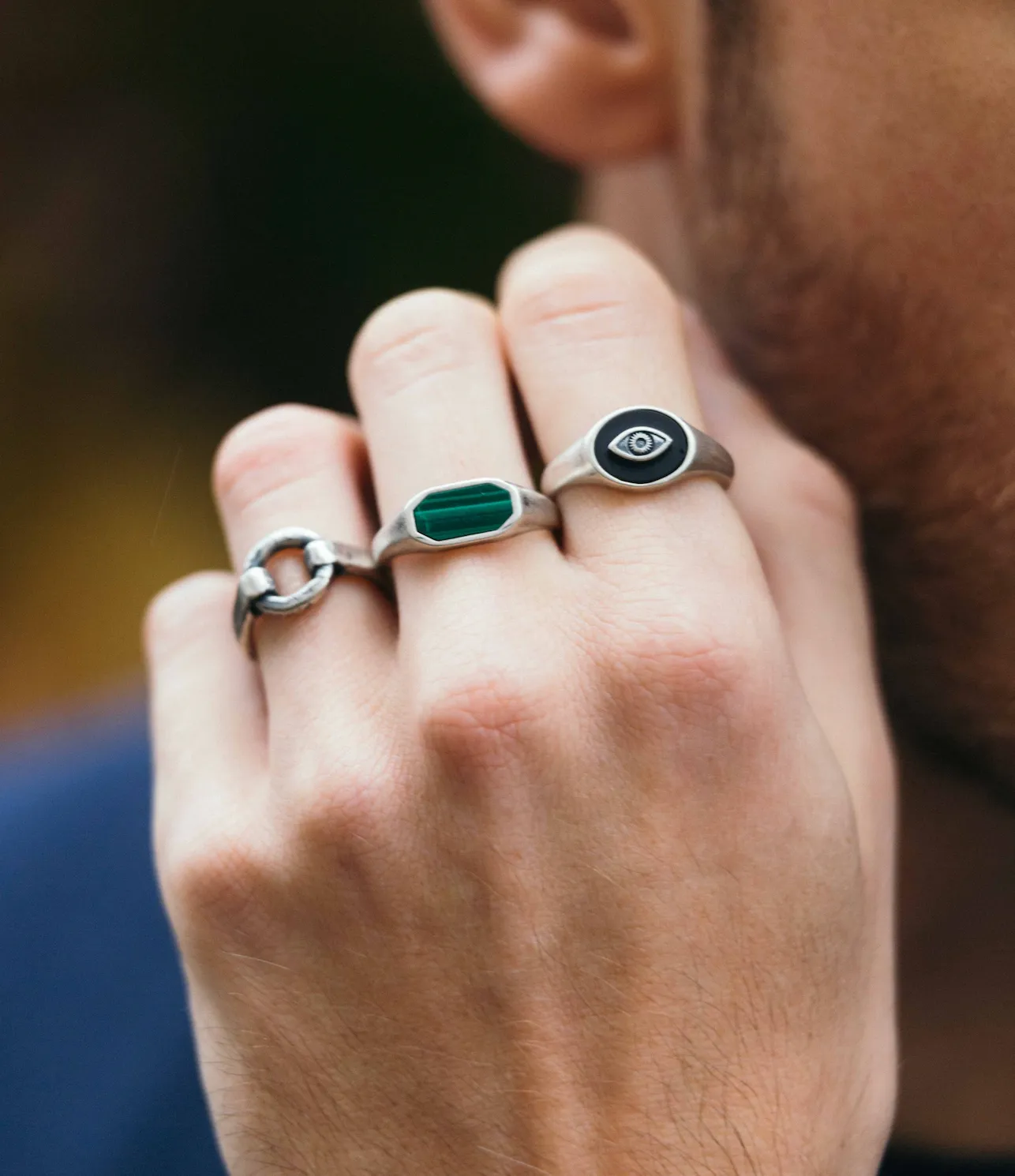 Octagon Signet Ring With Malachite Stone