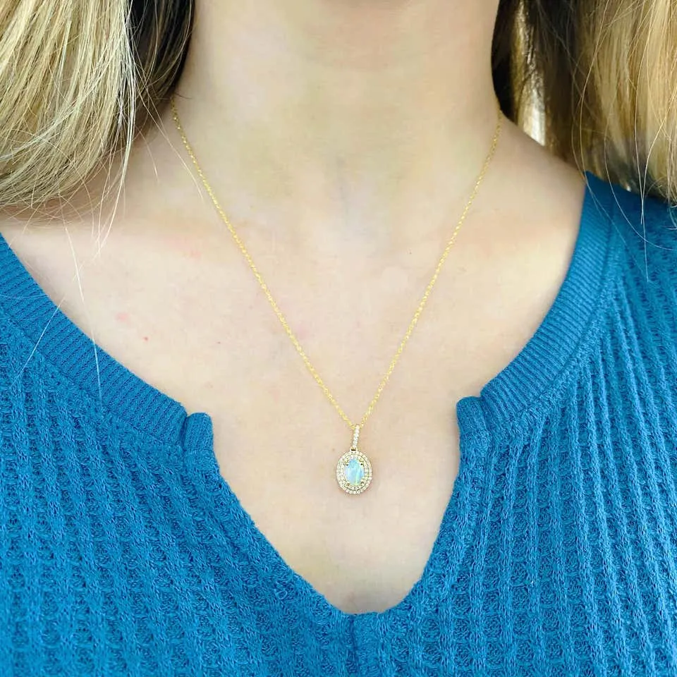 Opal Double Diamond Halo Necklace