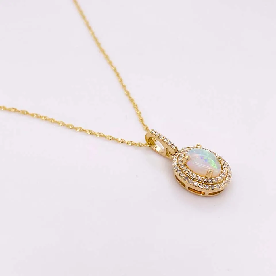 Opal Double Diamond Halo Necklace