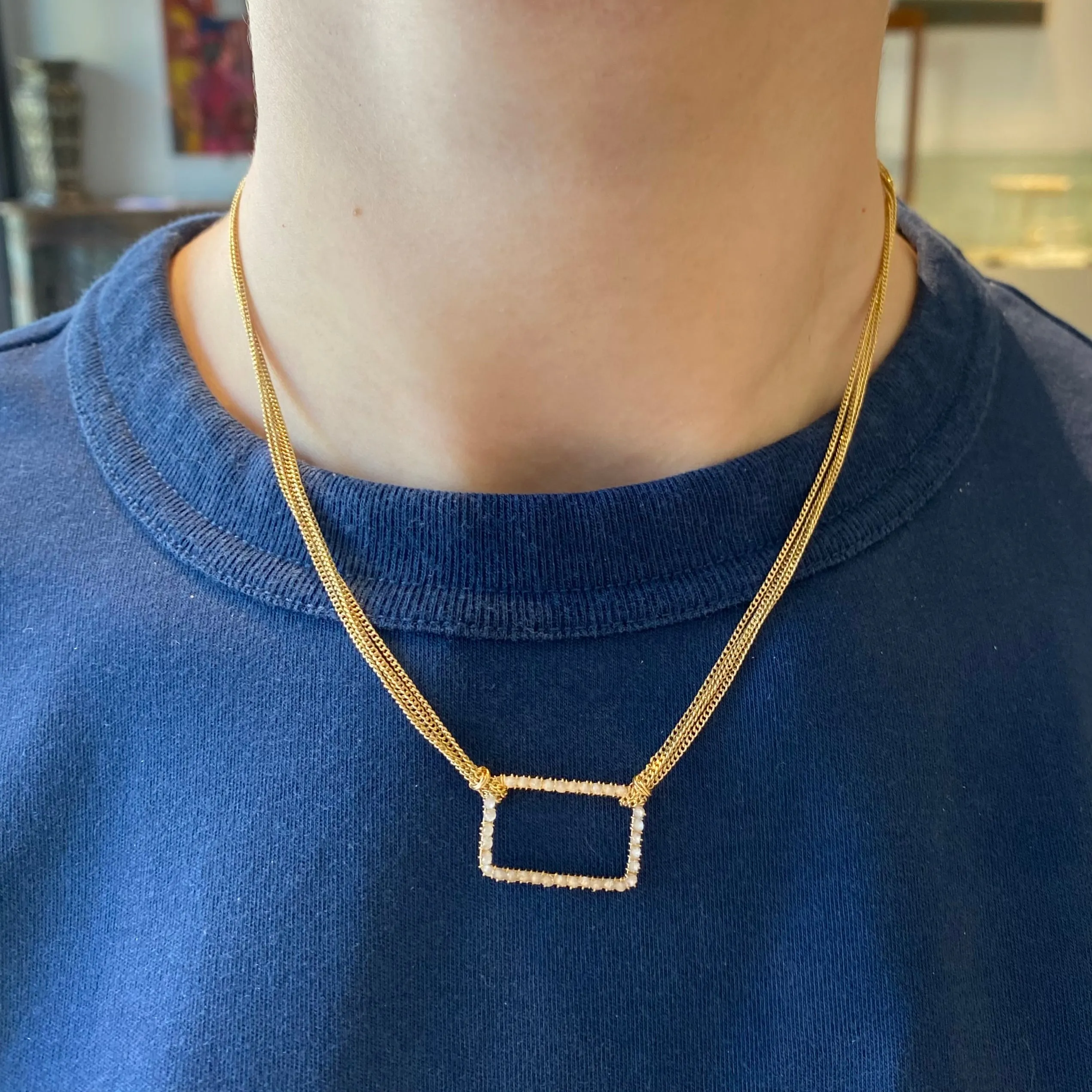 Open Pave Multistrand Rectangle Necklace