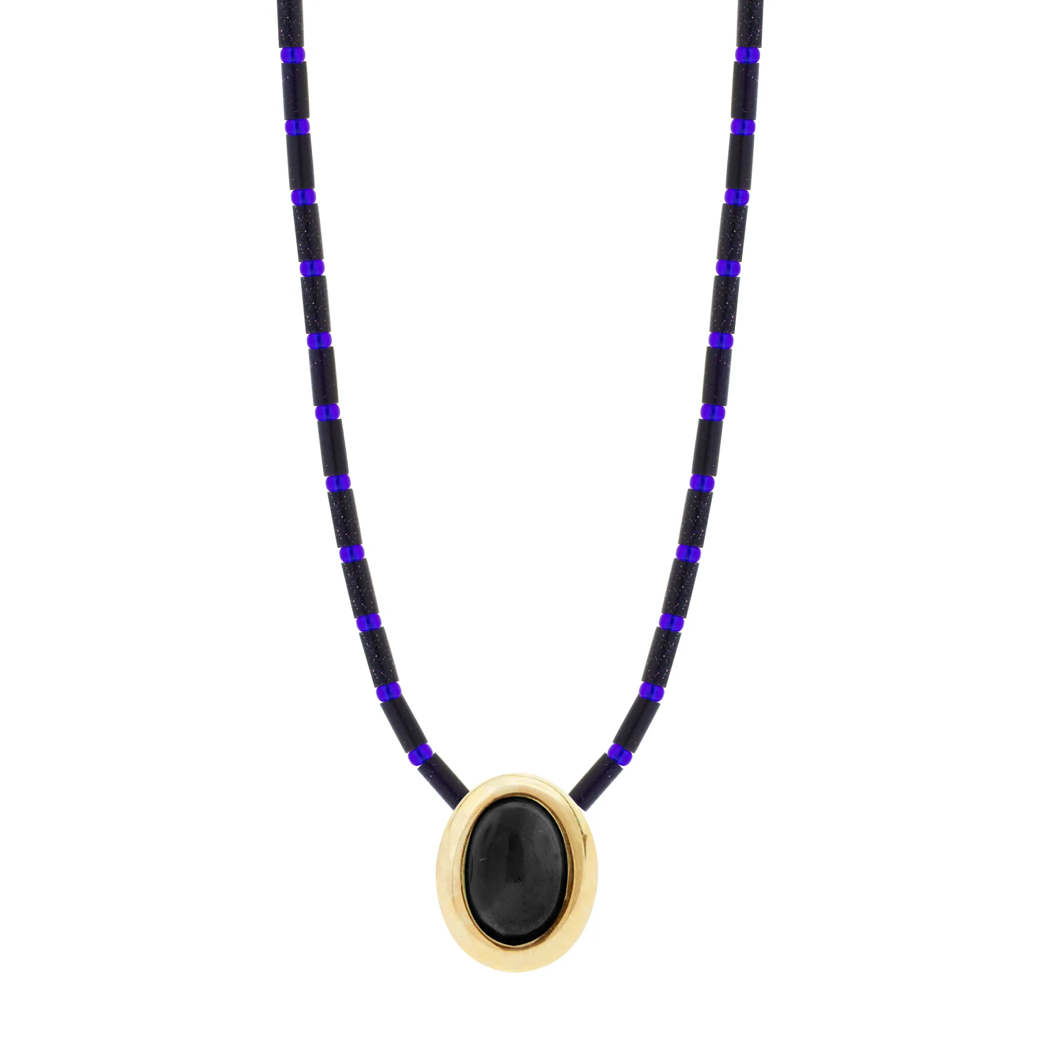 Oval Gemstone Cabochon on Sandstone Beaded Necklace