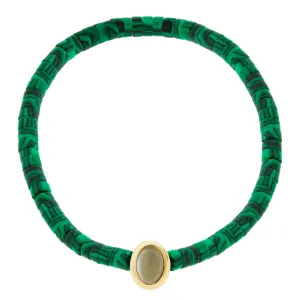 Oval Moonstone Cabochon Malachite Beaded Bracelet