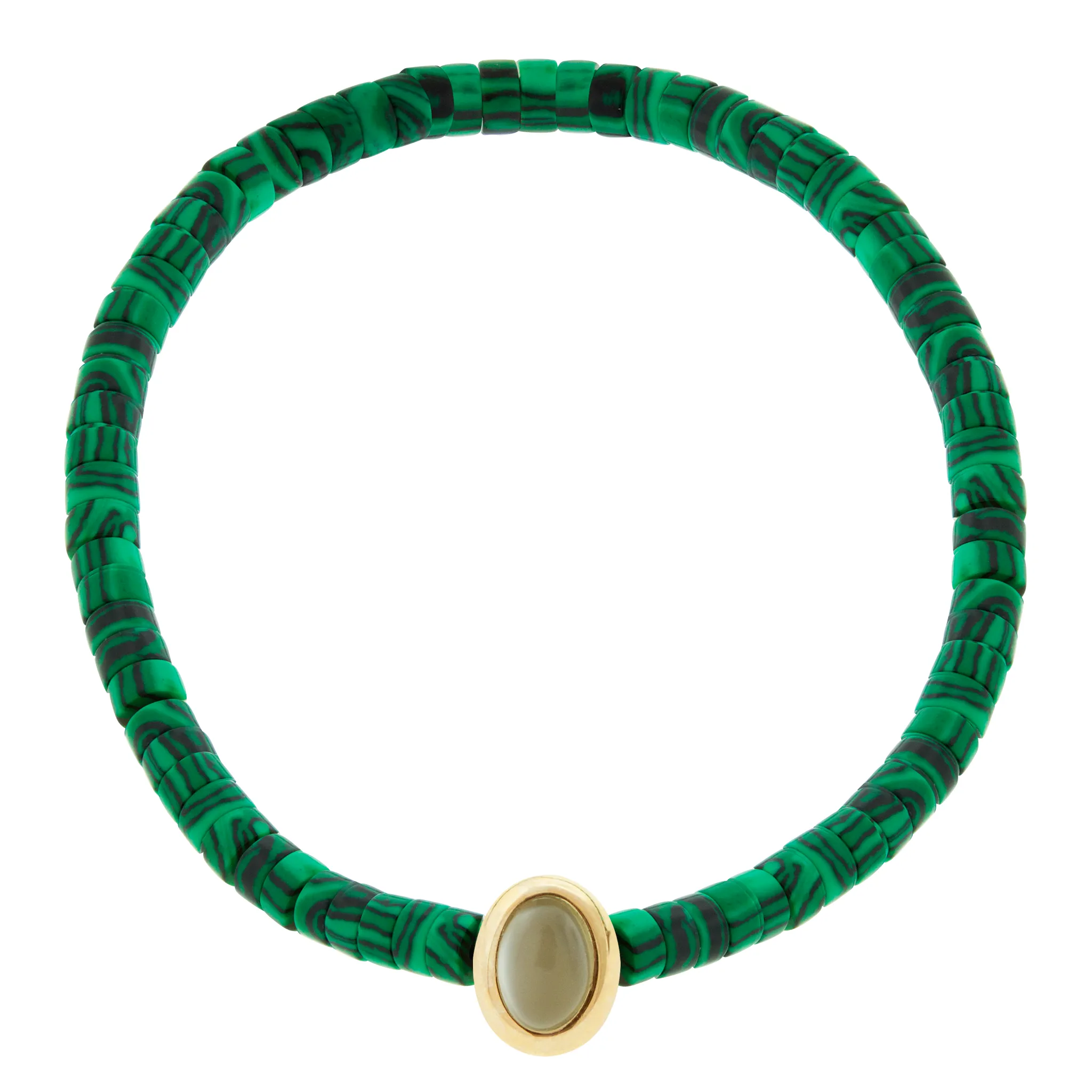 Oval Moonstone Cabochon Malachite Beaded Bracelet