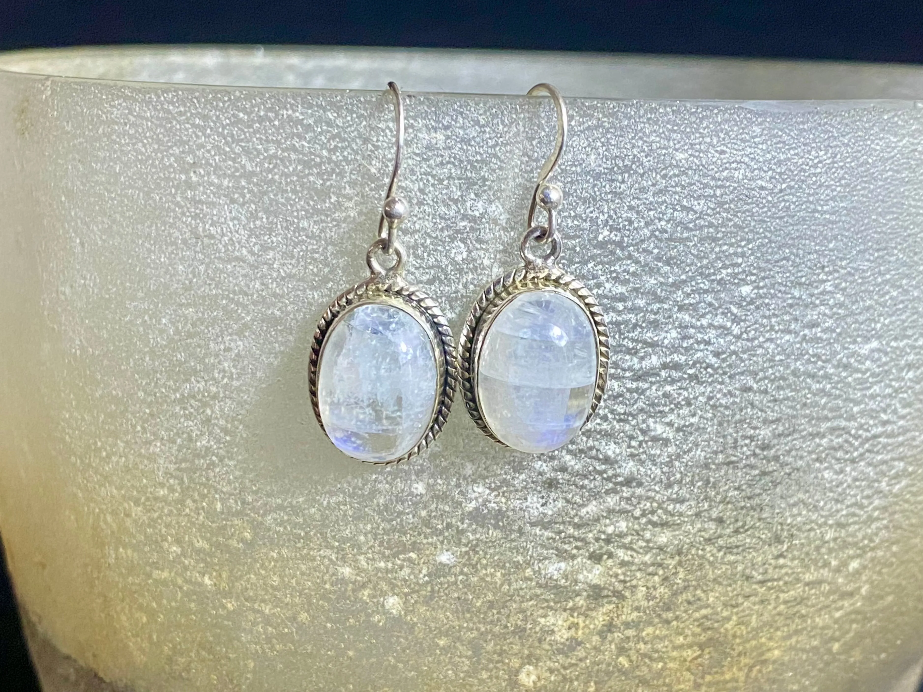 Oval Rainbow Moonstone Earrings