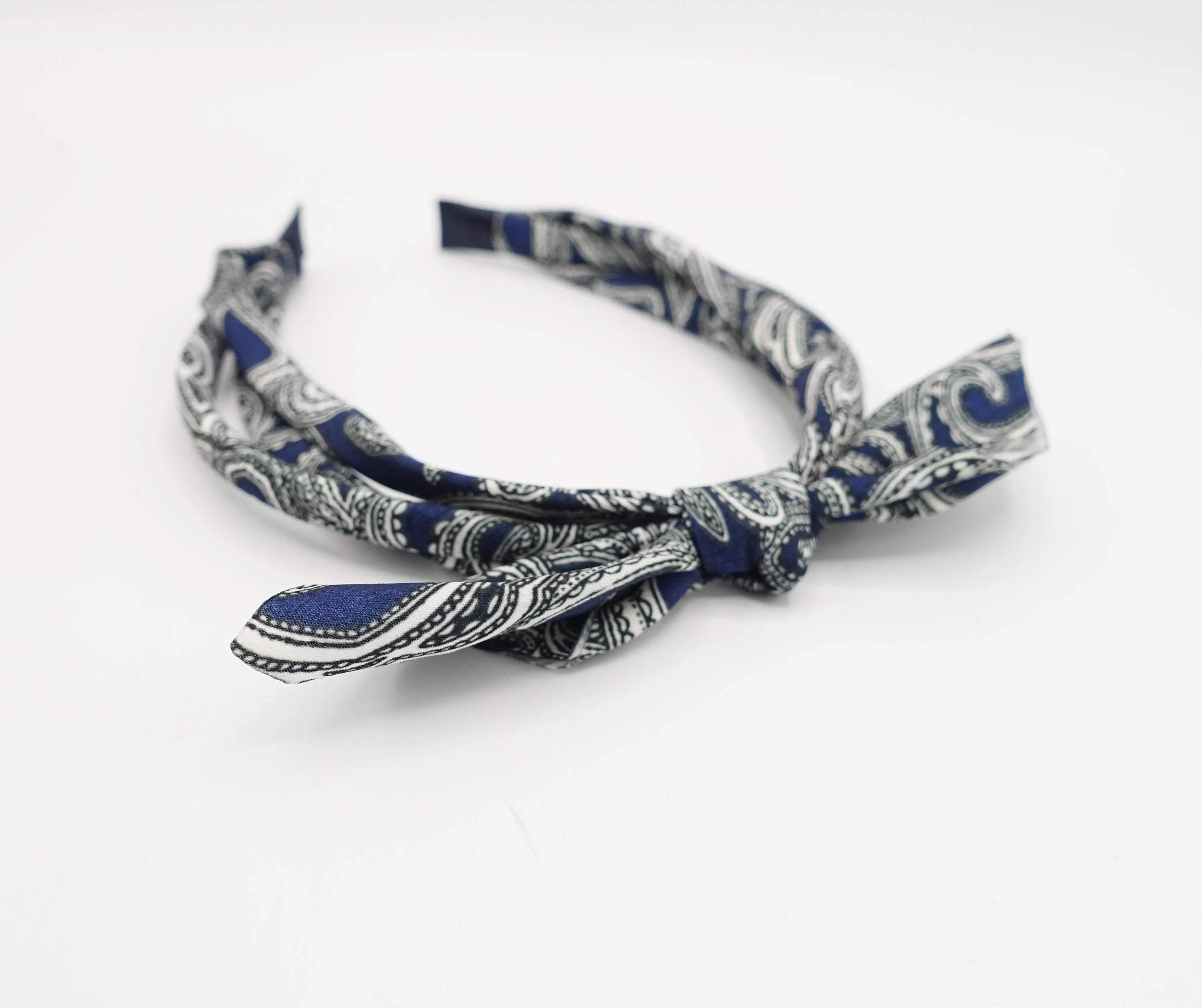 paisley print bow knot triple fabric strand headband unique thin hairband women hair accessory