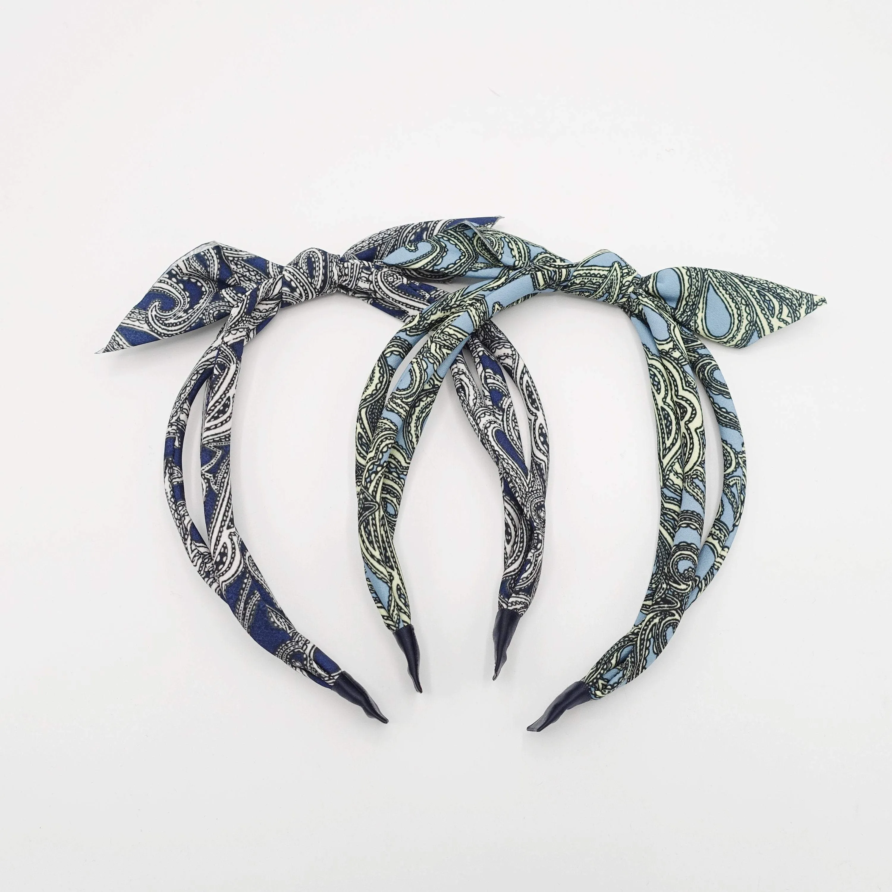 paisley print bow knot triple fabric strand headband unique thin hairband women hair accessory